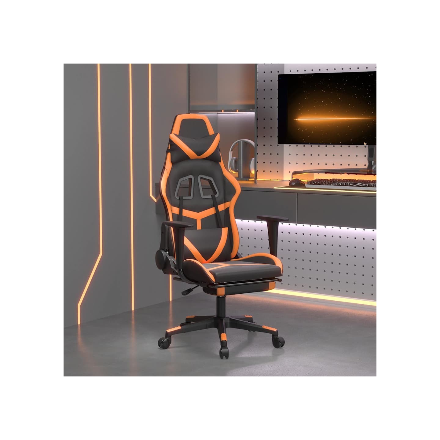 Chaise de jeu avec repose-pied Noir et orange Similicuir