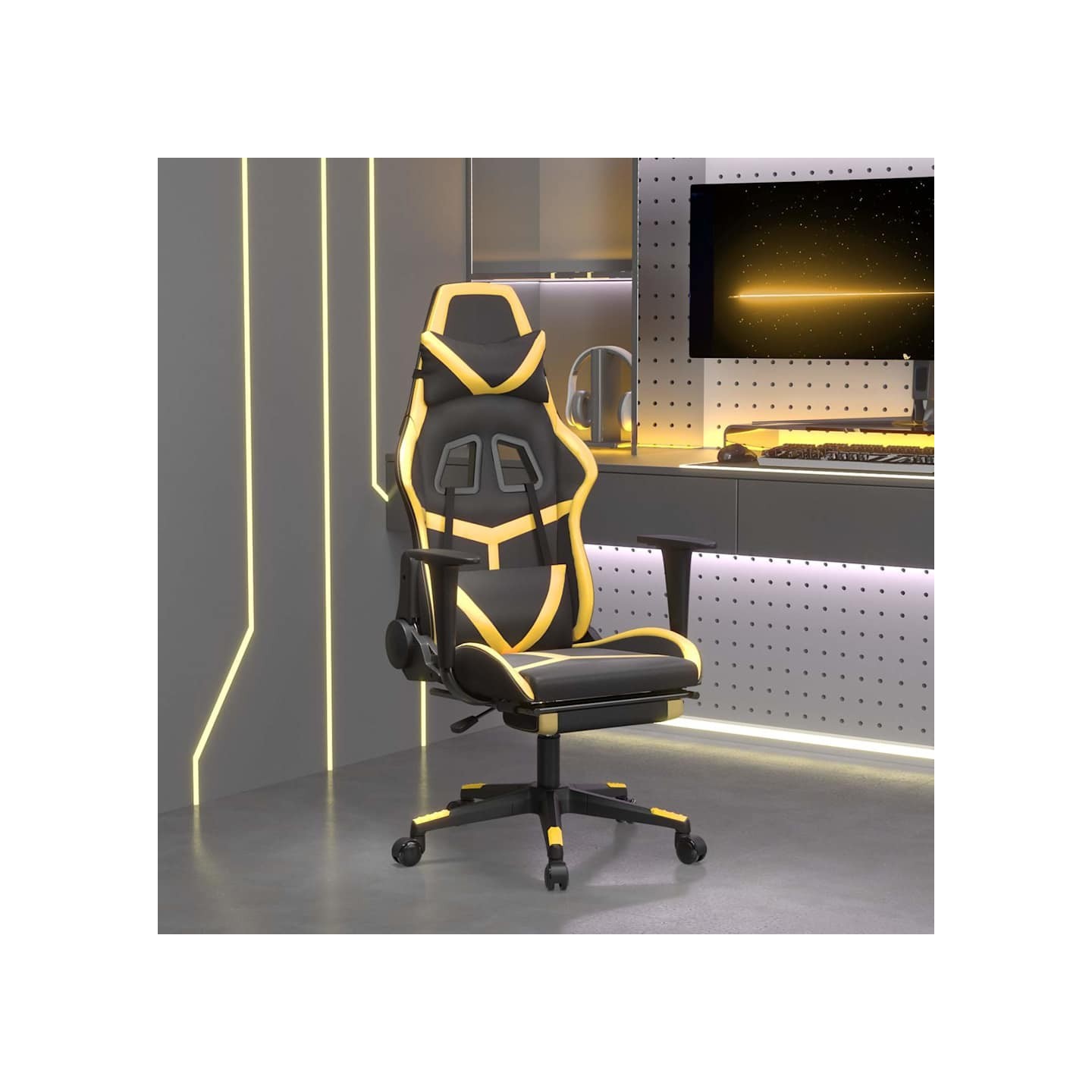 Chaise de jeu avec repose-pied Noir et doré Similicuir