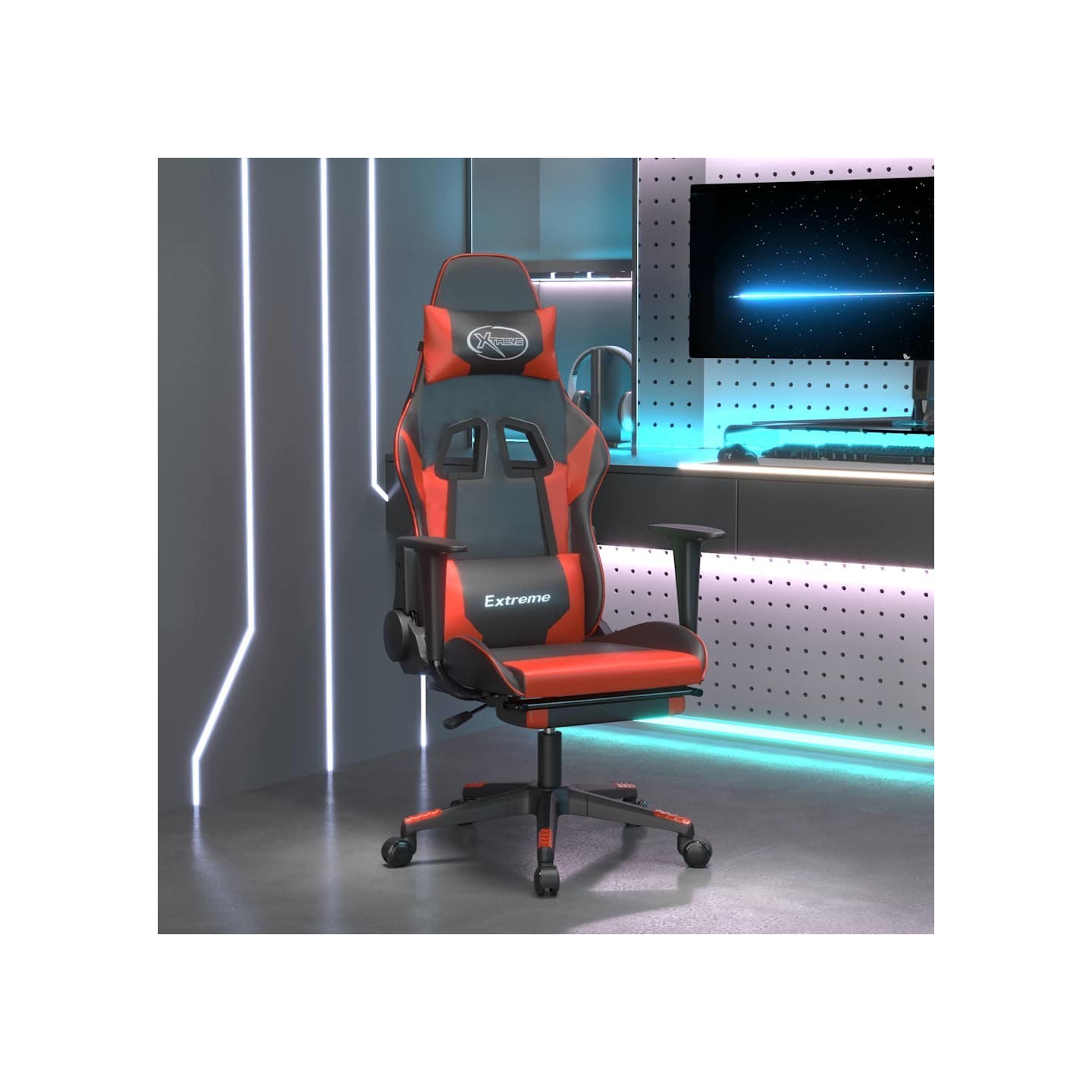 Chaise de jeu avec repose-pied Noir et rouge Similicuir