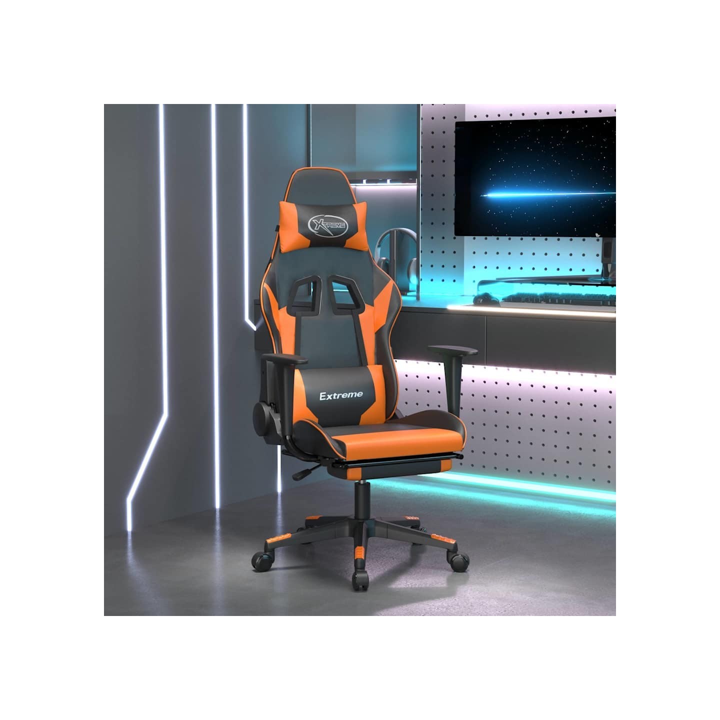 Chaise de jeu avec repose-pied Noir et orange Similicuir