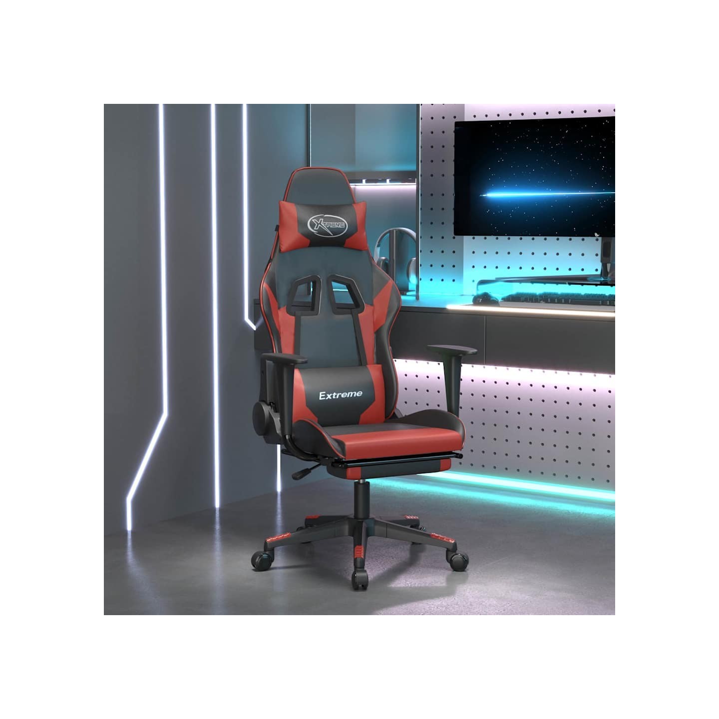 Chaise de jeu avec repose-pied Noir/rouge bordeaux Similicuir
