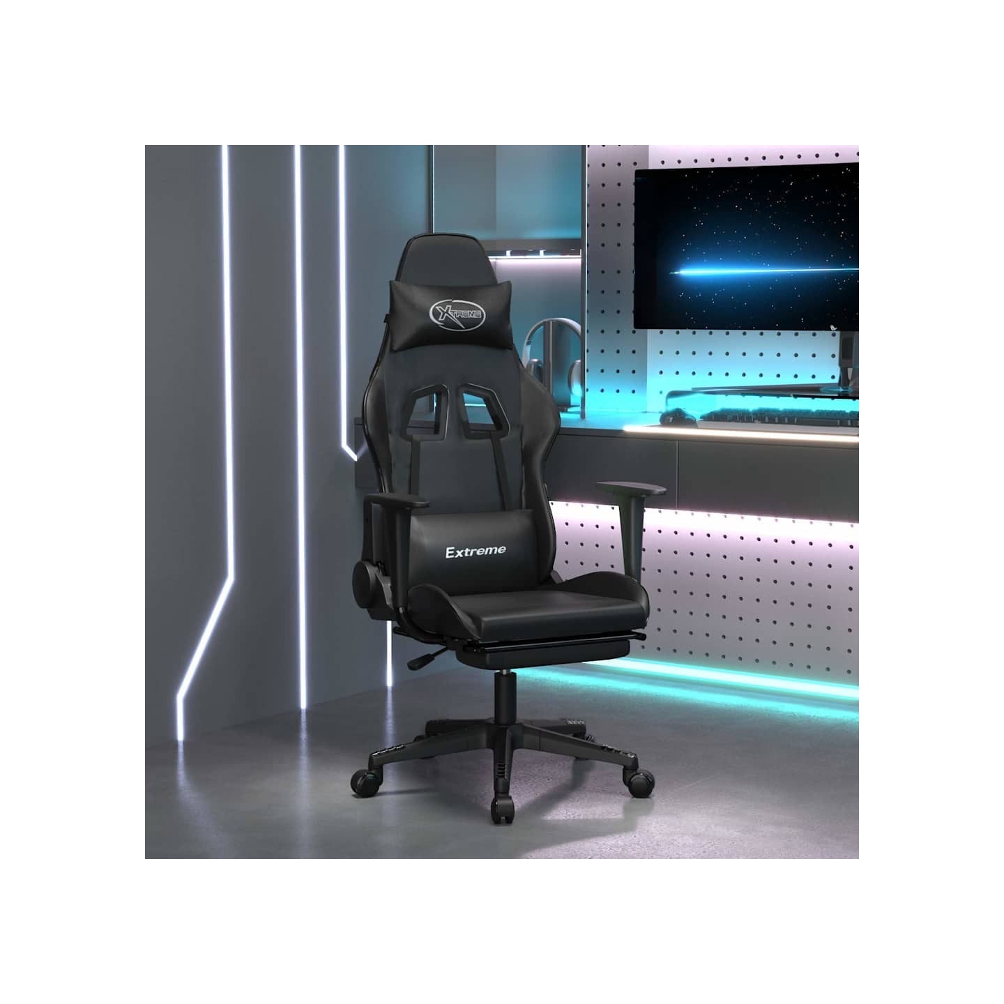 Chaise de jeu avec repose-pied Noir Similicuir