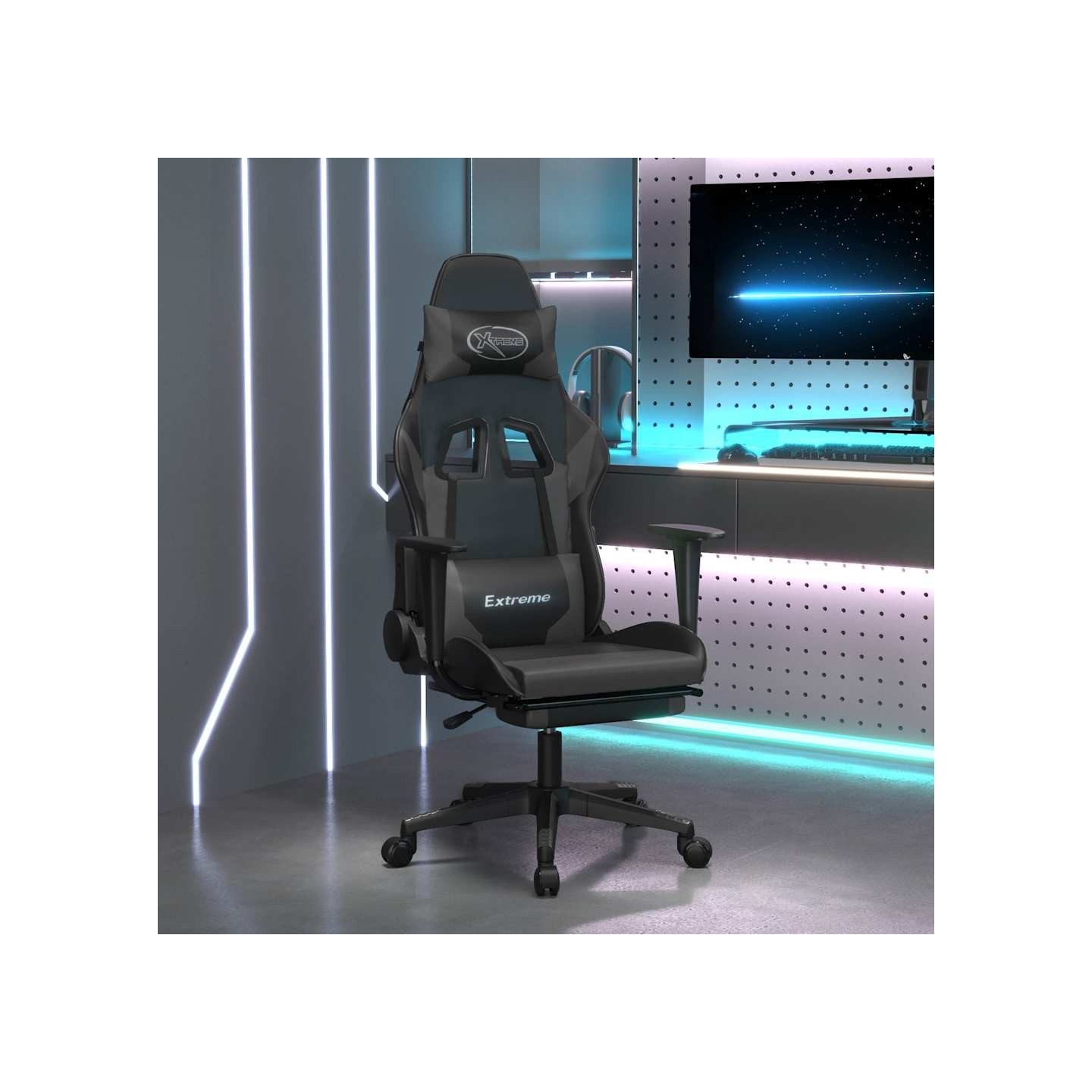 Chaise de jeu avec repose-pied Noir et gris Similicuir