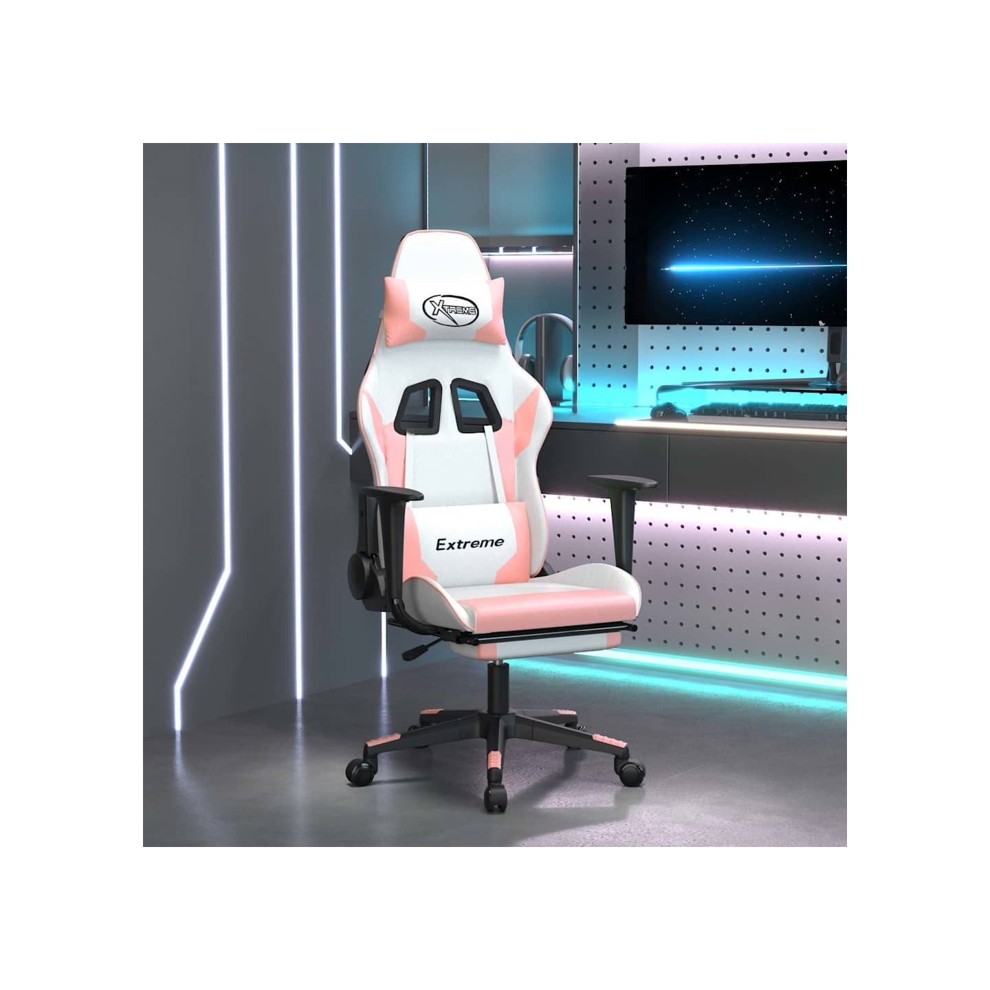 Chaise de jeu avec repose-pied Blanc et rose Similicuir