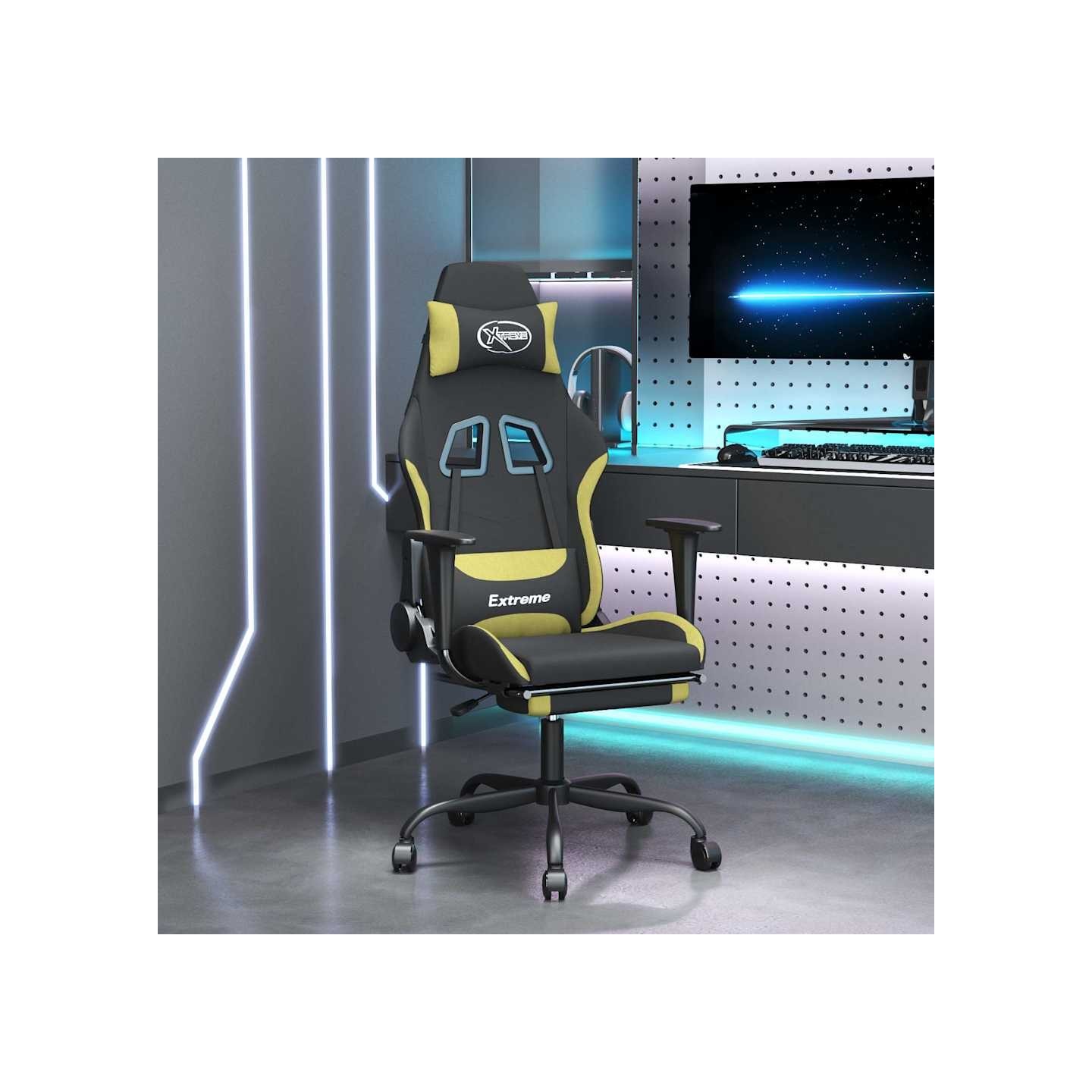 Chaise de jeu avec repose-pied Noir et vert clair