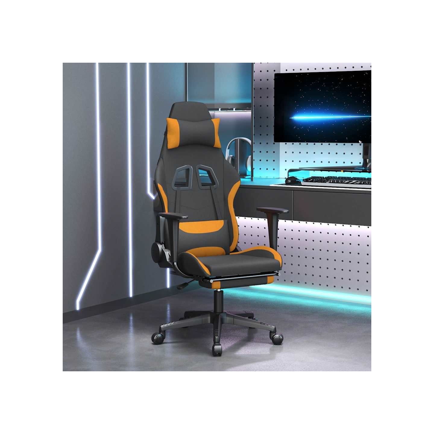 Chaise de jeu avec repose-pied Noir et orange Tissu