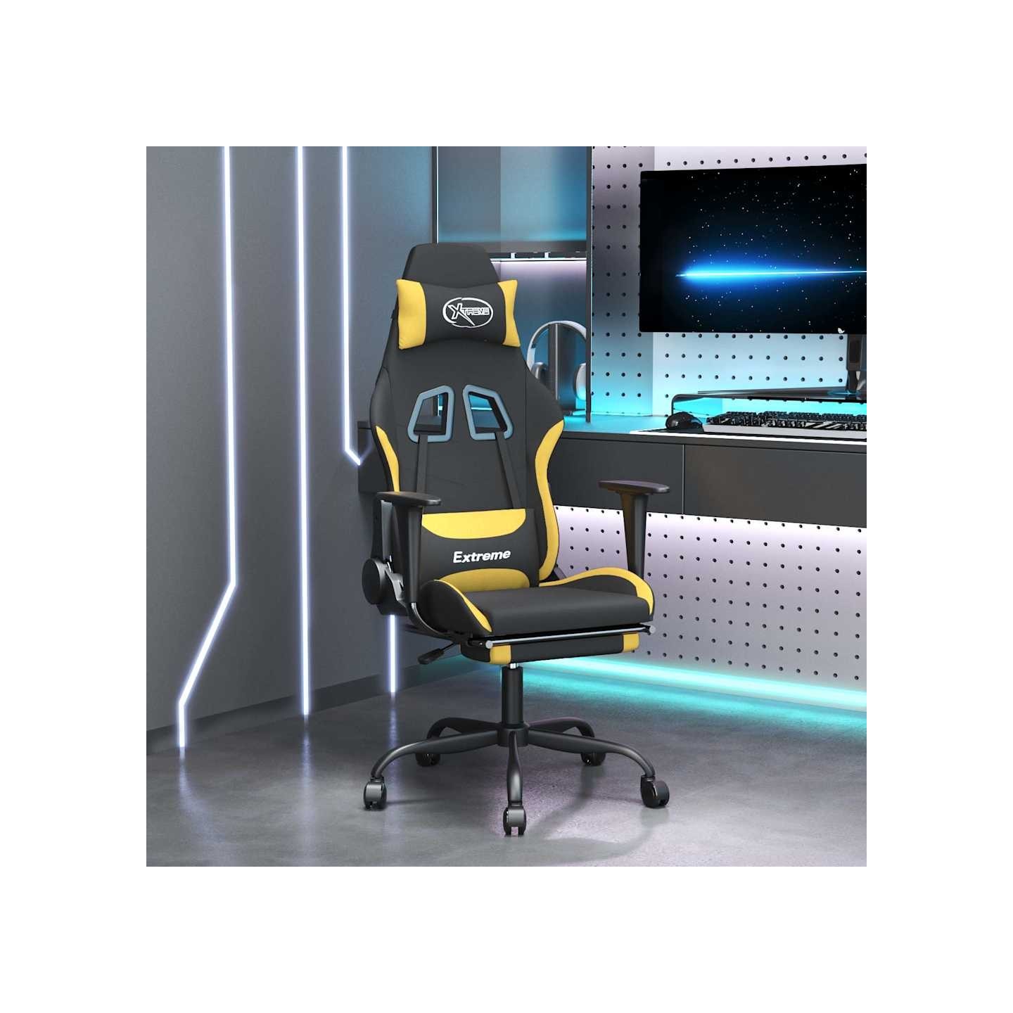 Chaise de jeu avec repose-pied Noir et jaune Tissu