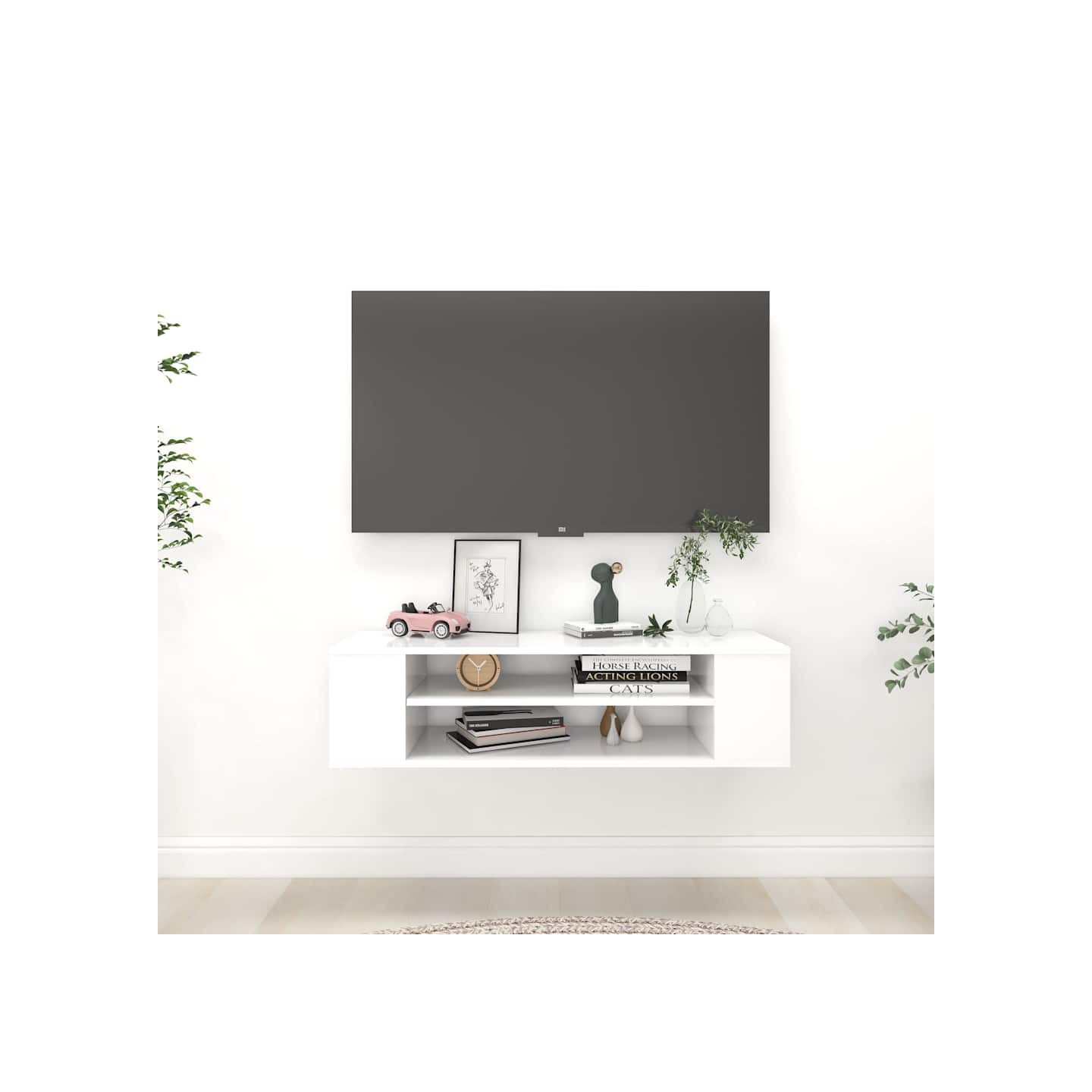 Meuble TV suspendu Blanc 100x30x26,5 cm Bois d’ingénierie