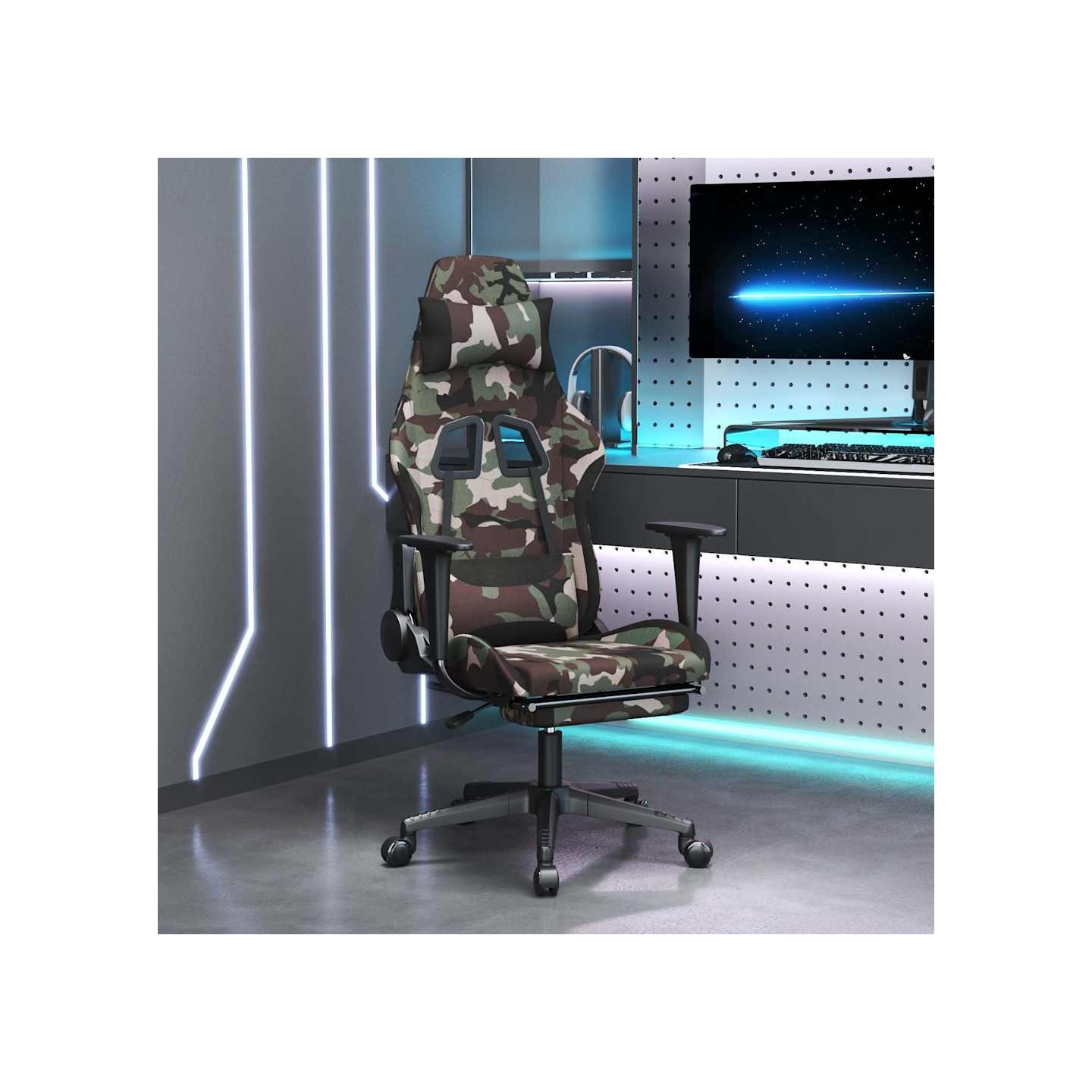 Chaise de jeu avec repose-pied Camouflage et noir Tissu