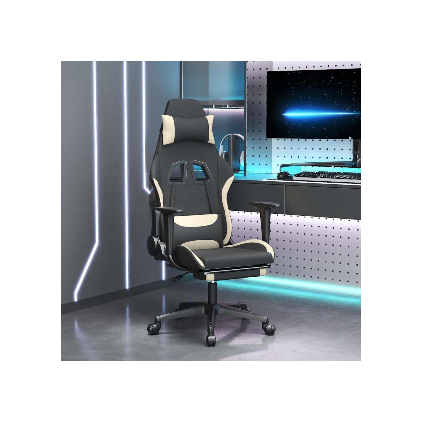 Chaise de jeu avec repose-pied Noir et crème Tissu