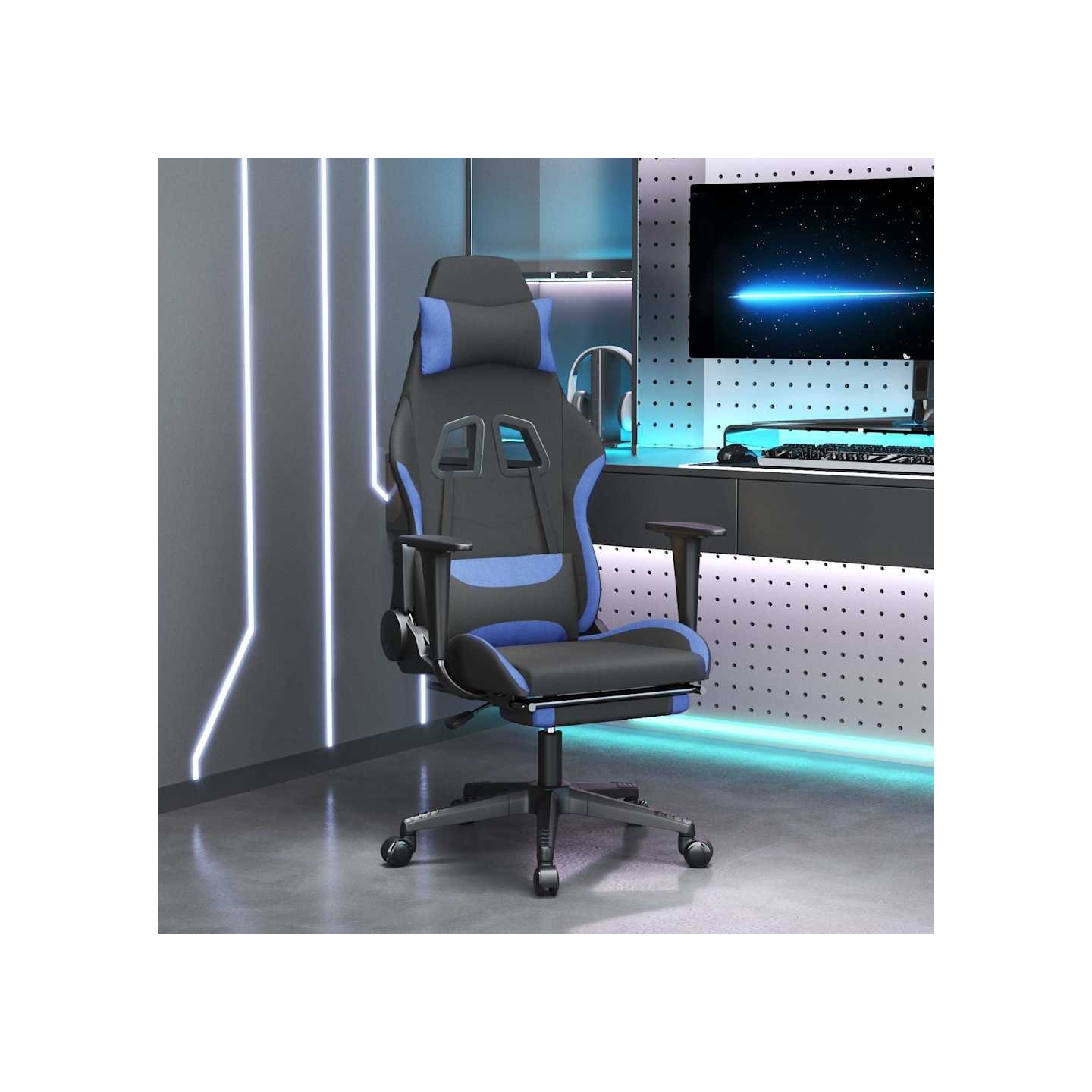 Chaise de jeu avec repose-pied Noir et bleu Tissu