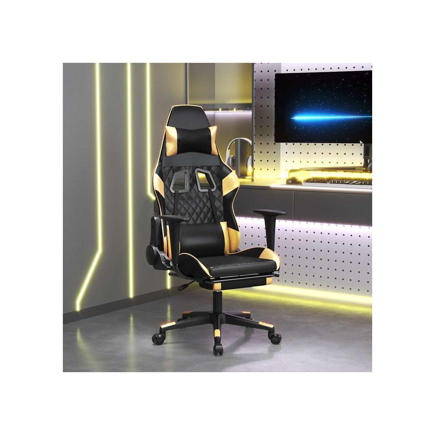 Chaise de jeu avec repose-pied Noir et doré Similicuir