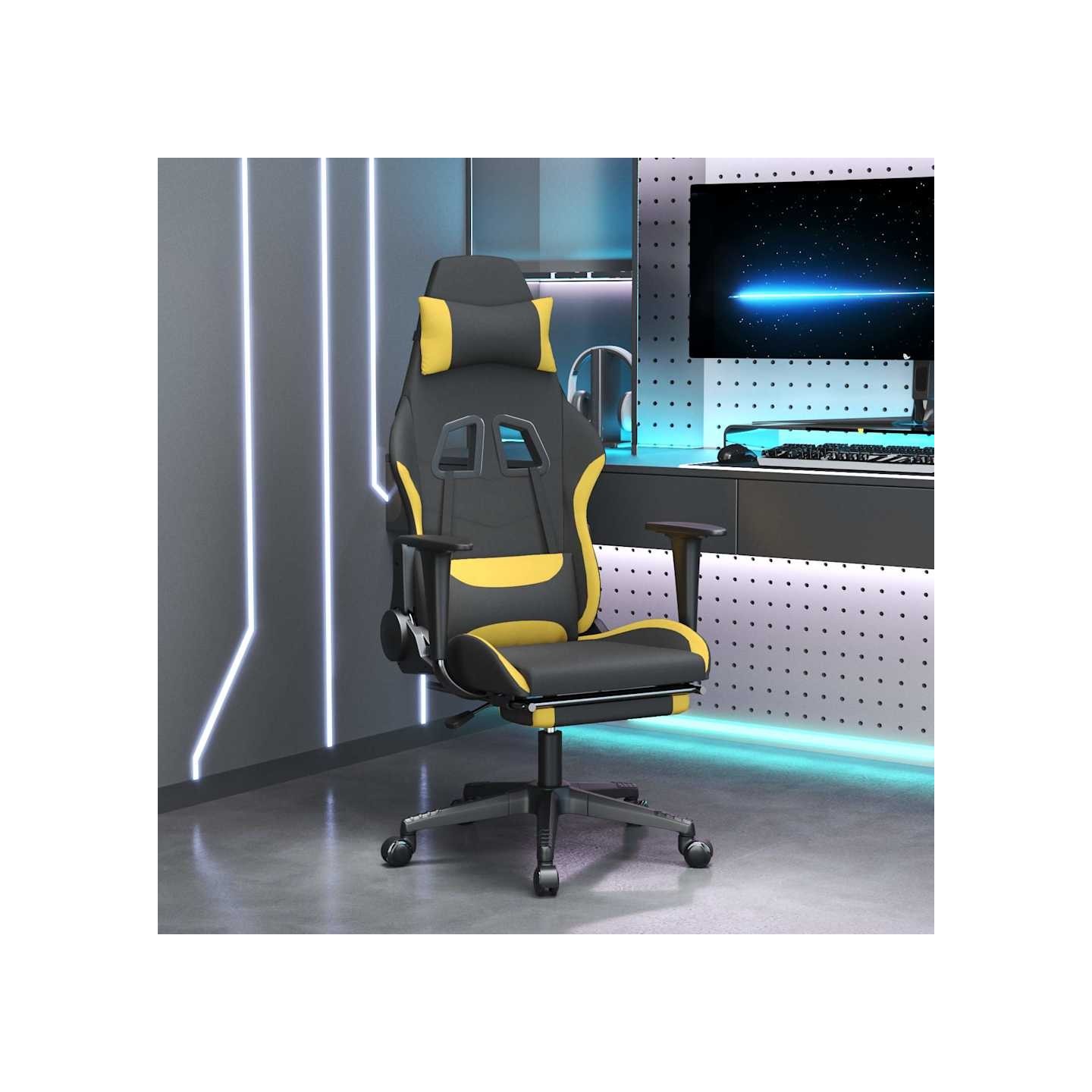 Chaise de jeu avec repose-pied Noir et jaune Tissu