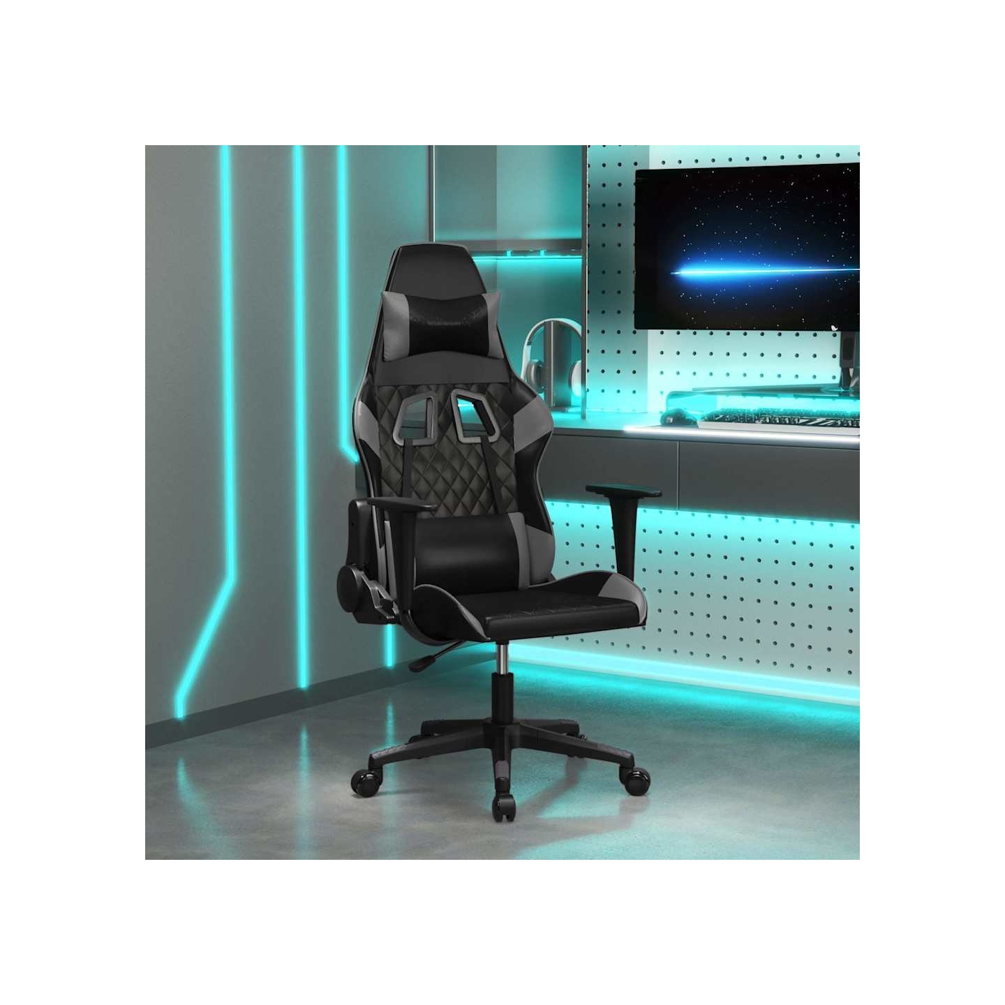Chaise de jeu Noir et gris Similicuir