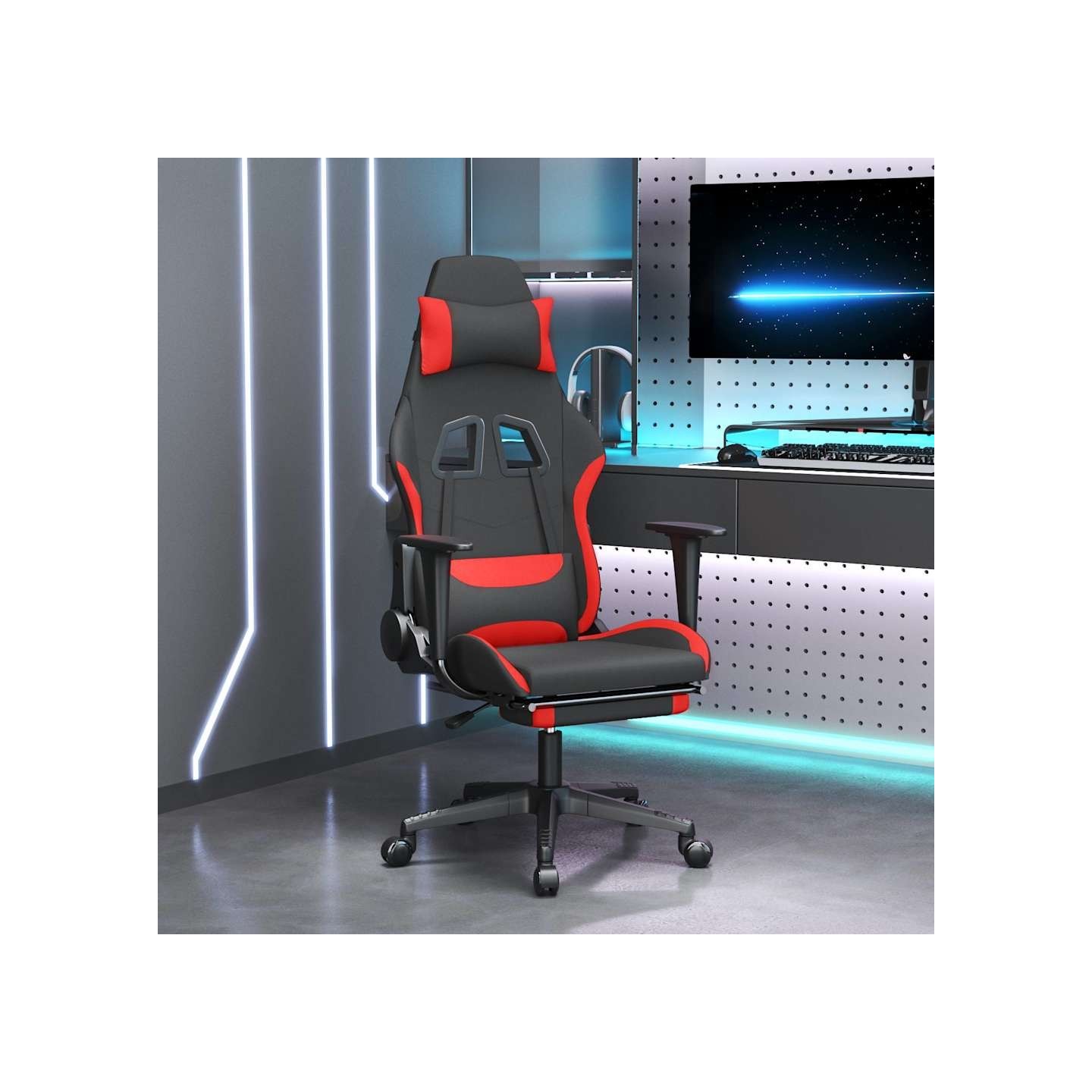 Chaise de jeu avec repose-pied Noir et rouge Tissu