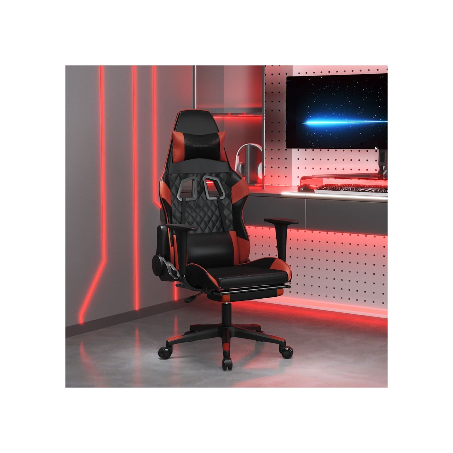 Chaise de jeu avec repose-pied Noir/rouge bordeaux Similicuir