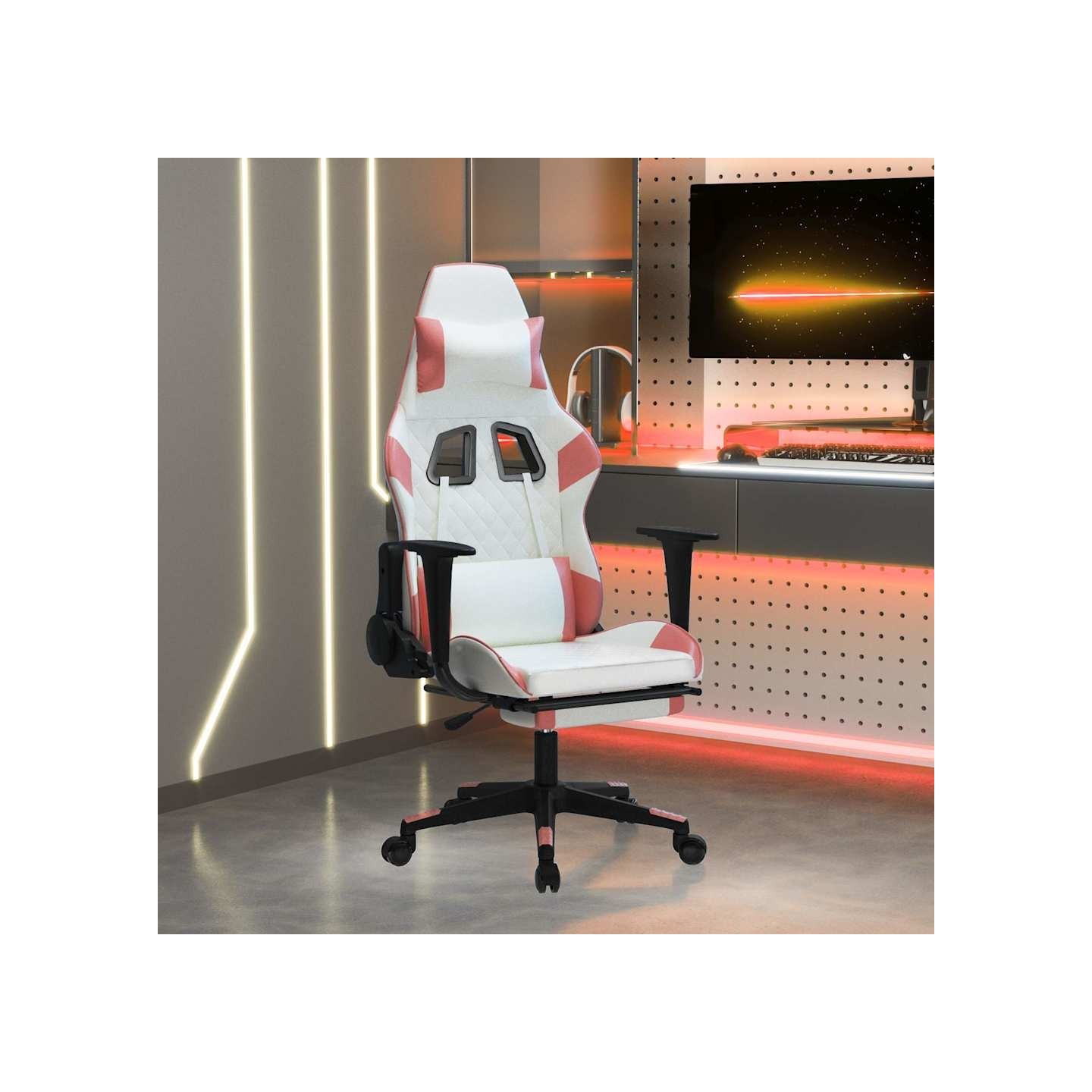 Chaise de jeu avec repose-pied Blanc et rose Similicuir