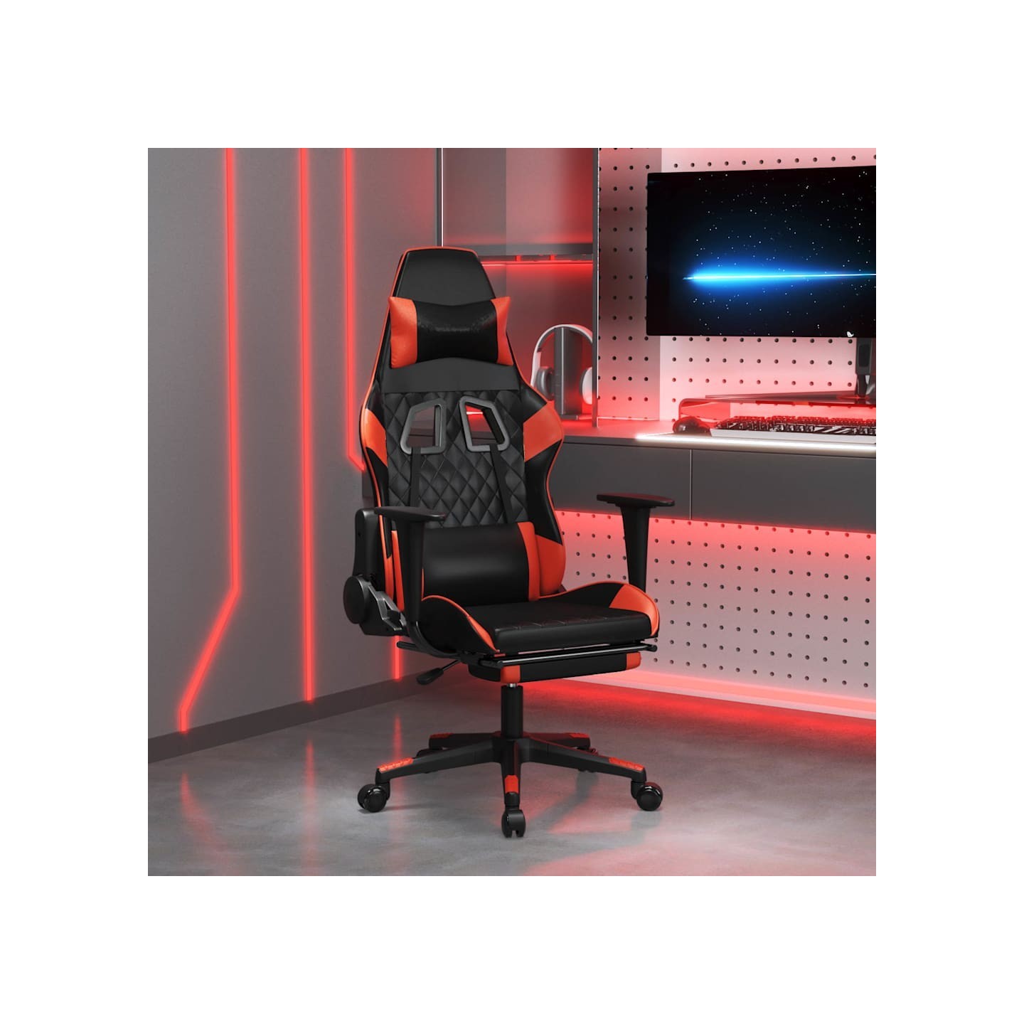 Chaise de jeu avec repose-pied Noir et rouge Similicuir