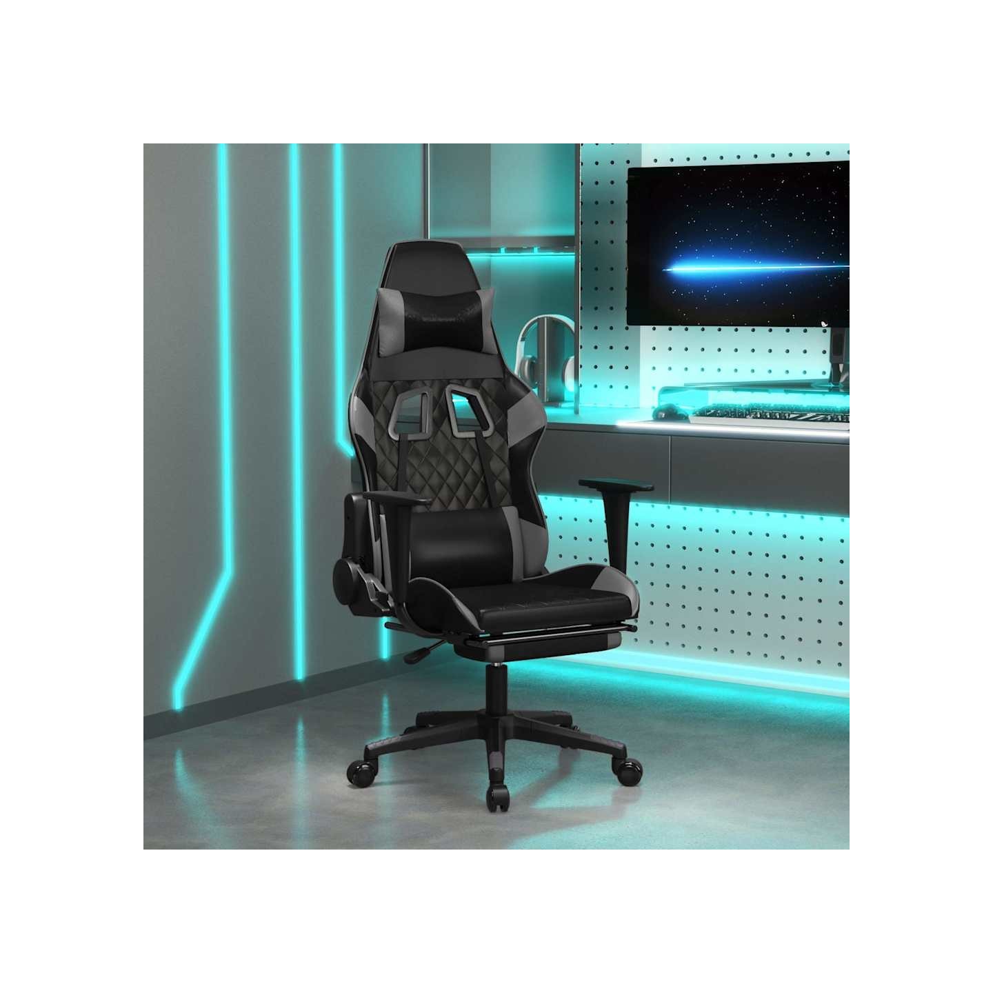 Chaise de jeu avec repose-pied Noir et gris Similicuir