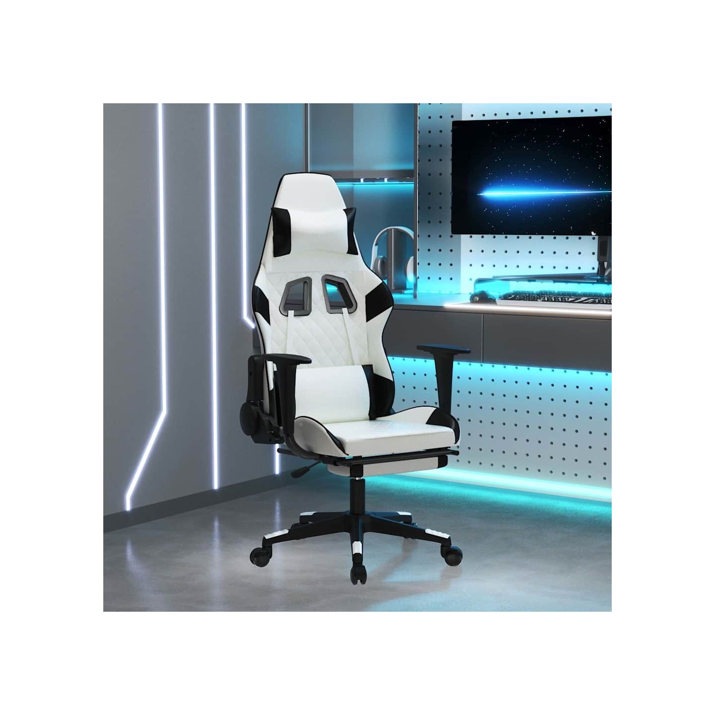 Chaise de jeu avec repose-pied Blanc et noir Similicuir
