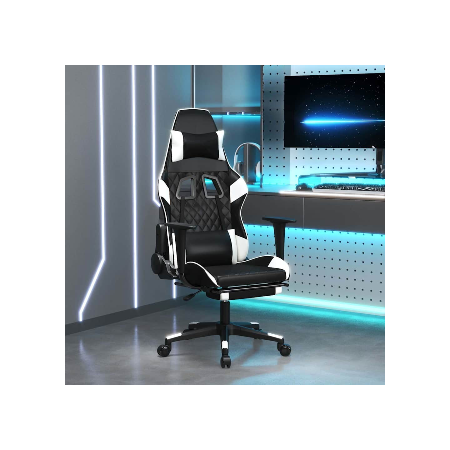 Chaise de jeu avec repose-pied Noir et blanc Similicuir