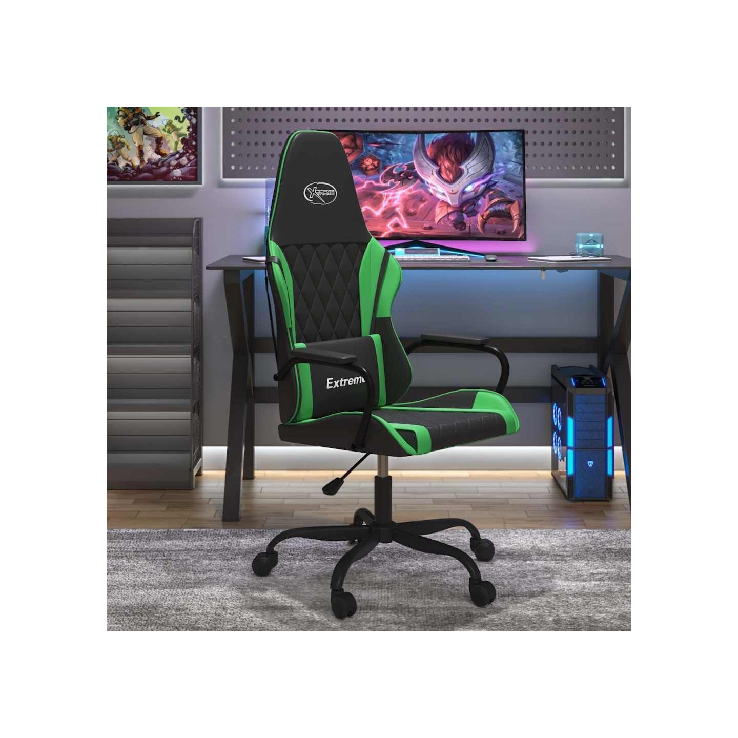 Chaise de jeu Noir et vert Similicuir