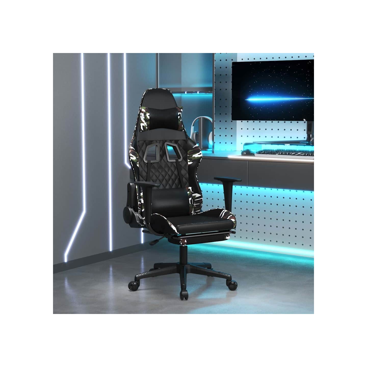Chaise de jeu avec repose-pied Noir et camouflage Similicuir