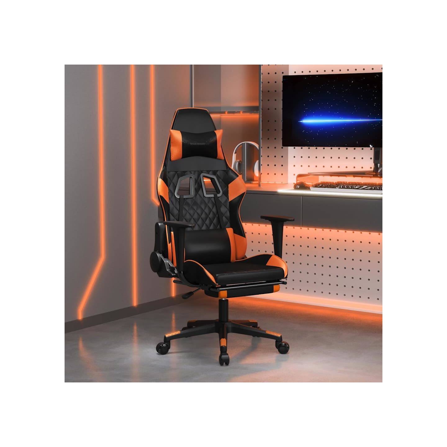 Chaise de jeu avec repose-pied Noir et orange Similicuir