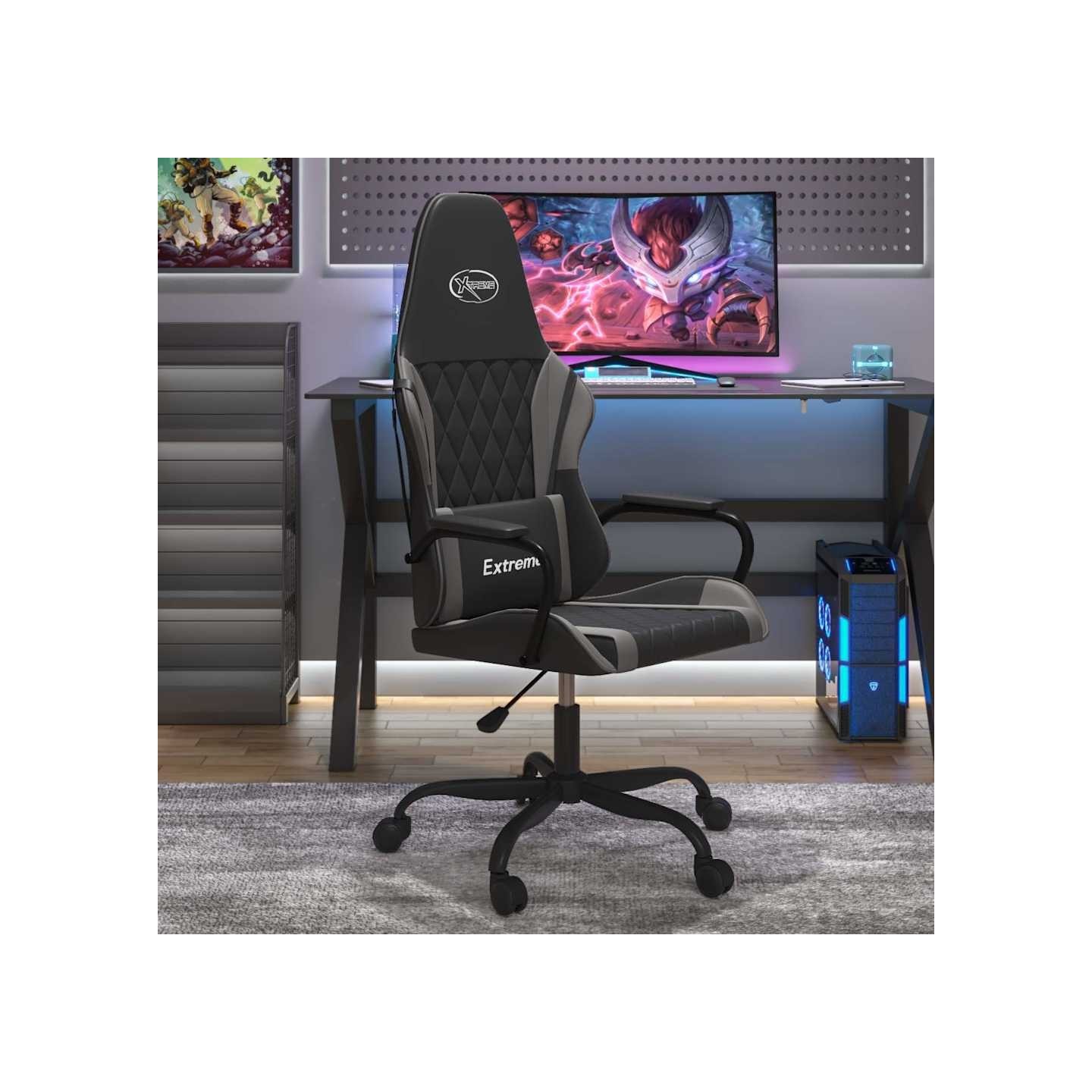 Chaise de jeu Noir et gris Similicuir