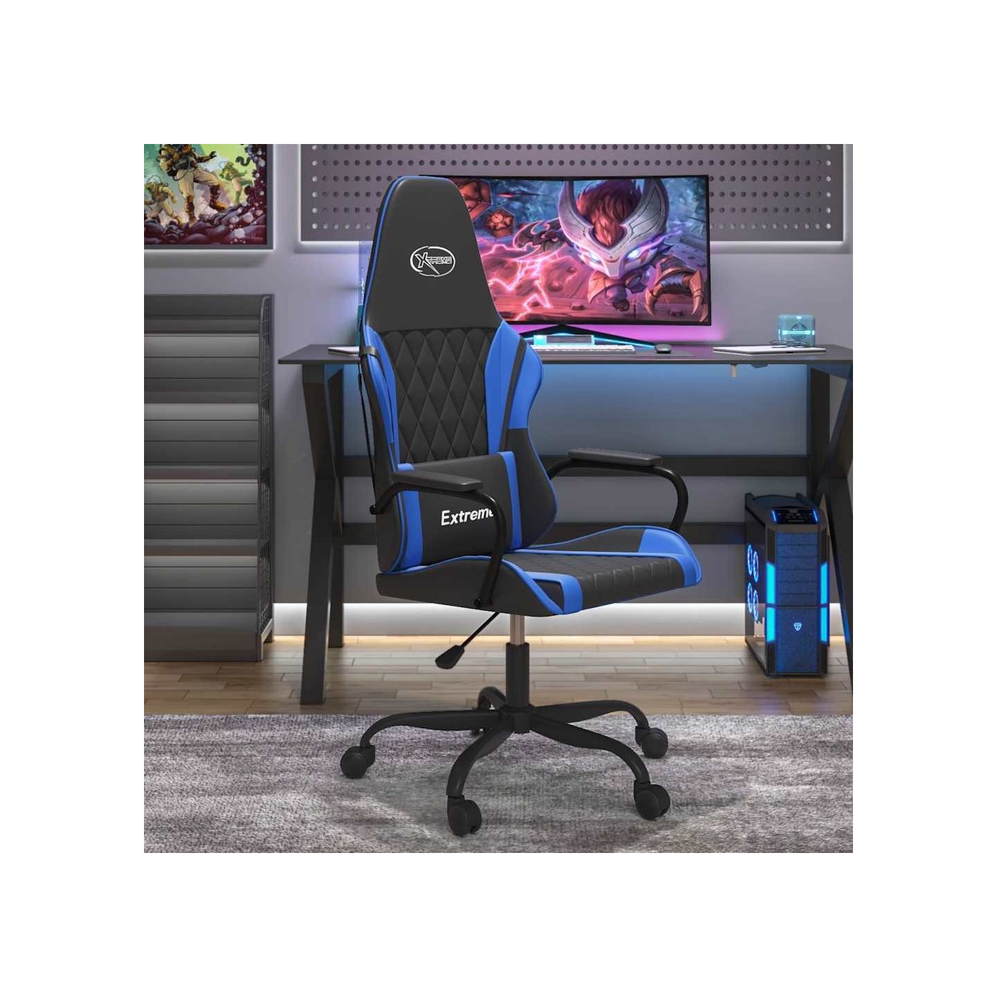 Chaise de jeu Noir et bleu Similicuir