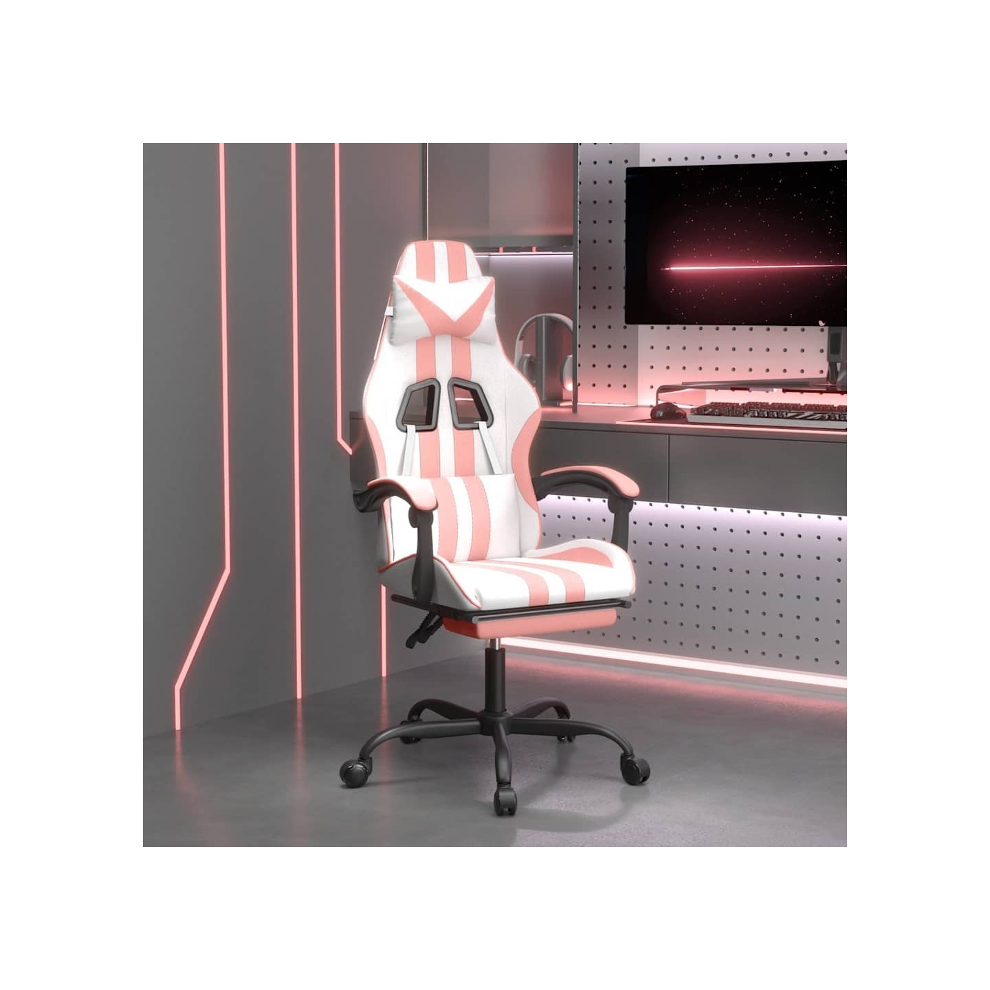Chaise de jeu avec repose-pied Blanc et rose Similicuir