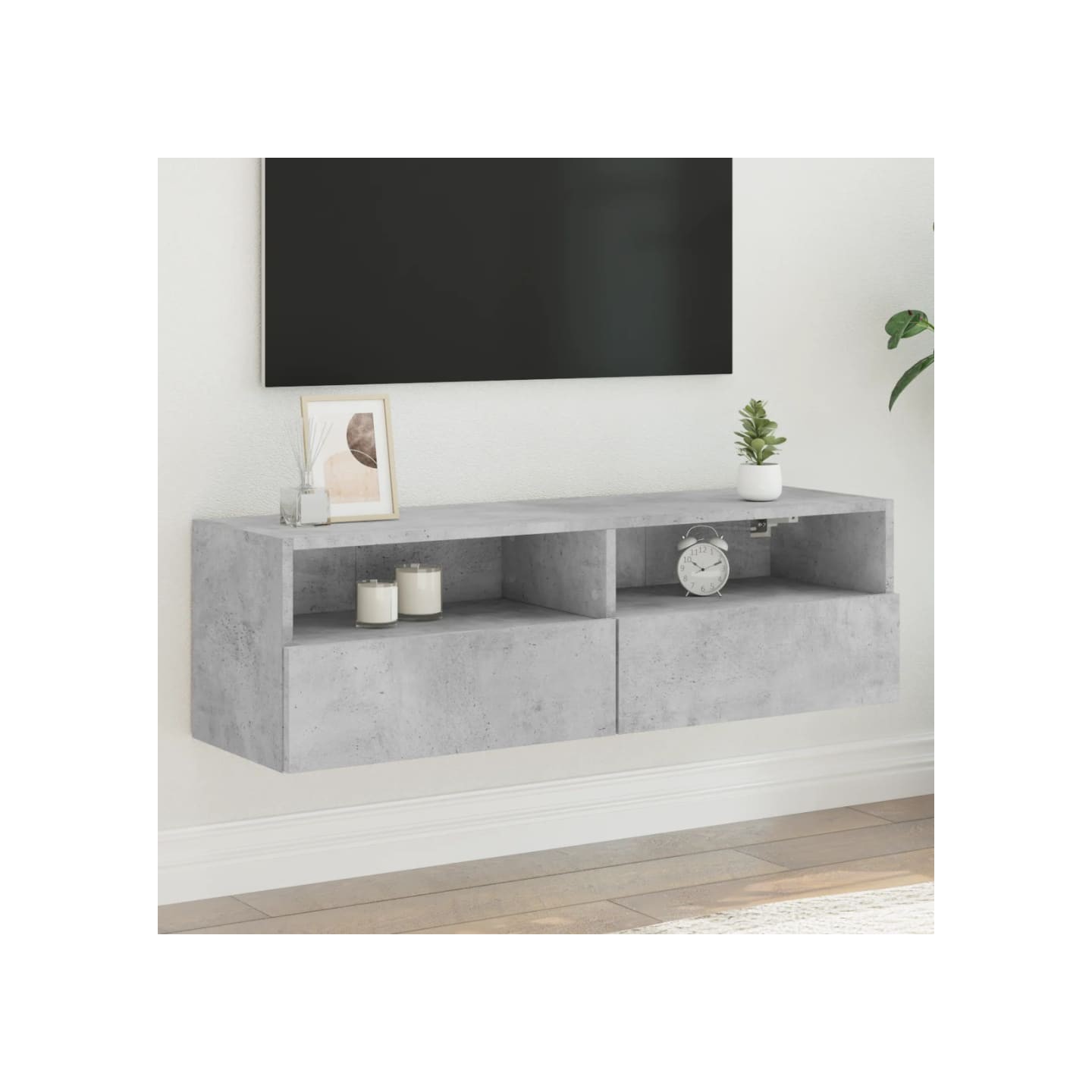 Meuble TV mural gris béton 100x30x30 cm bois d'ingénierie