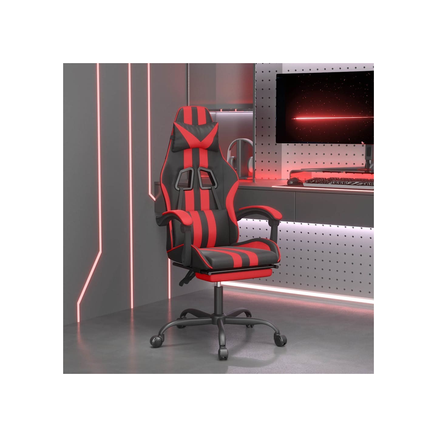 Chaise de jeu avec repose-pied Noir et rouge Similicuir