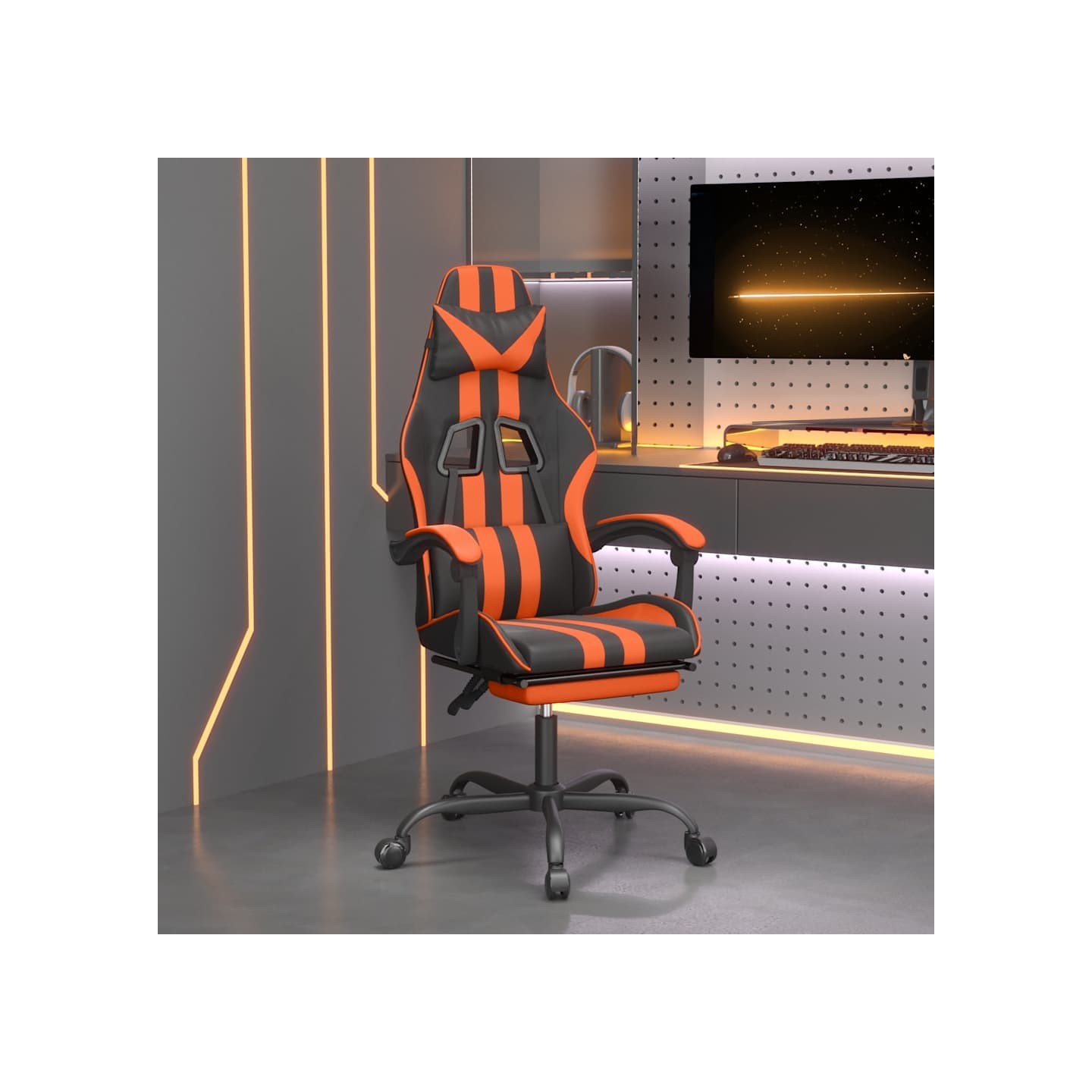 Chaise de jeu avec repose-pied Noir et orange Similicuir