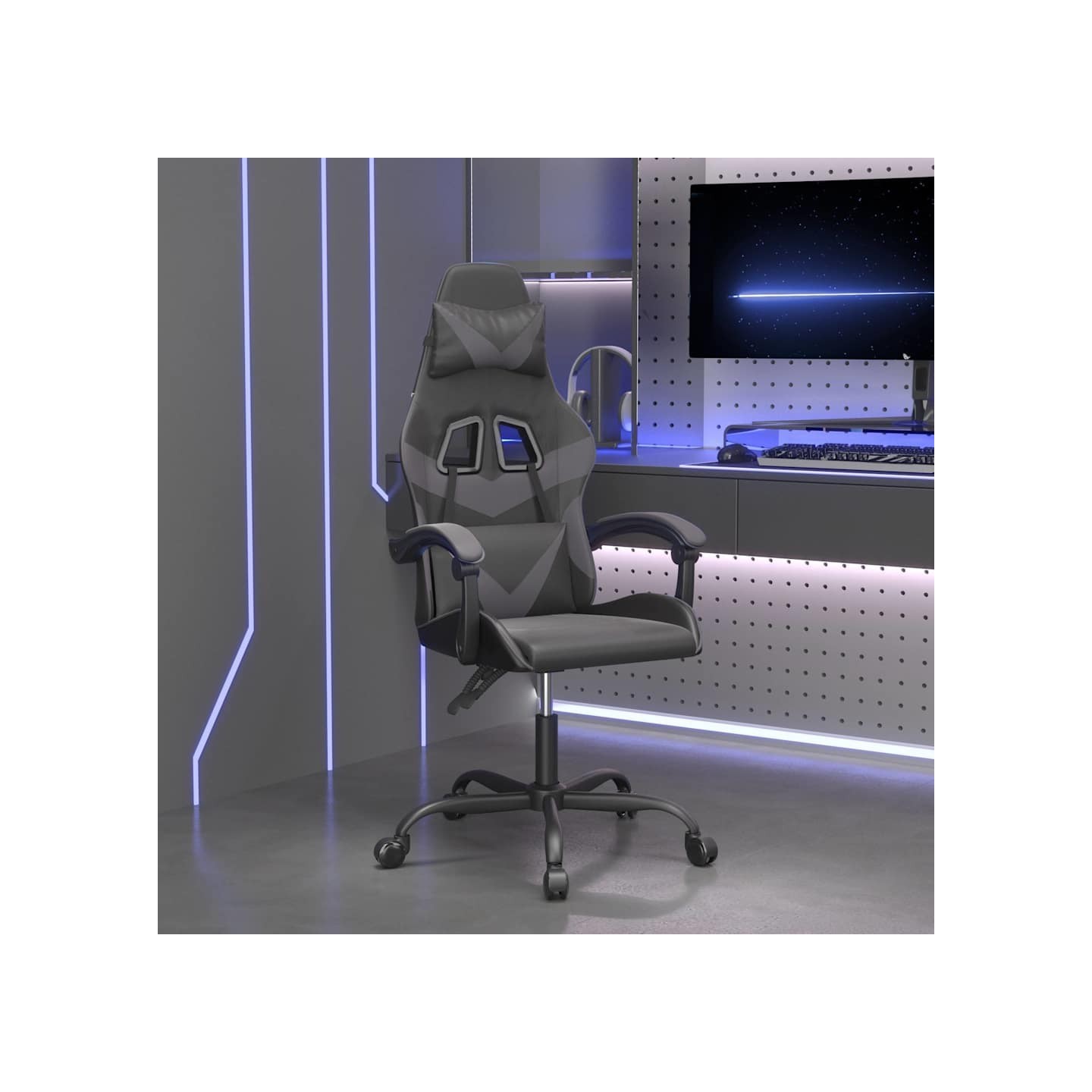 Chaise de jeu Noir et gris Similicuir