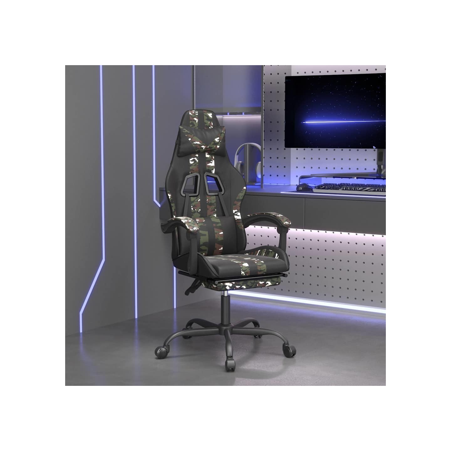 Chaise de jeu avec repose-pied Noir et camouflage Similicuir