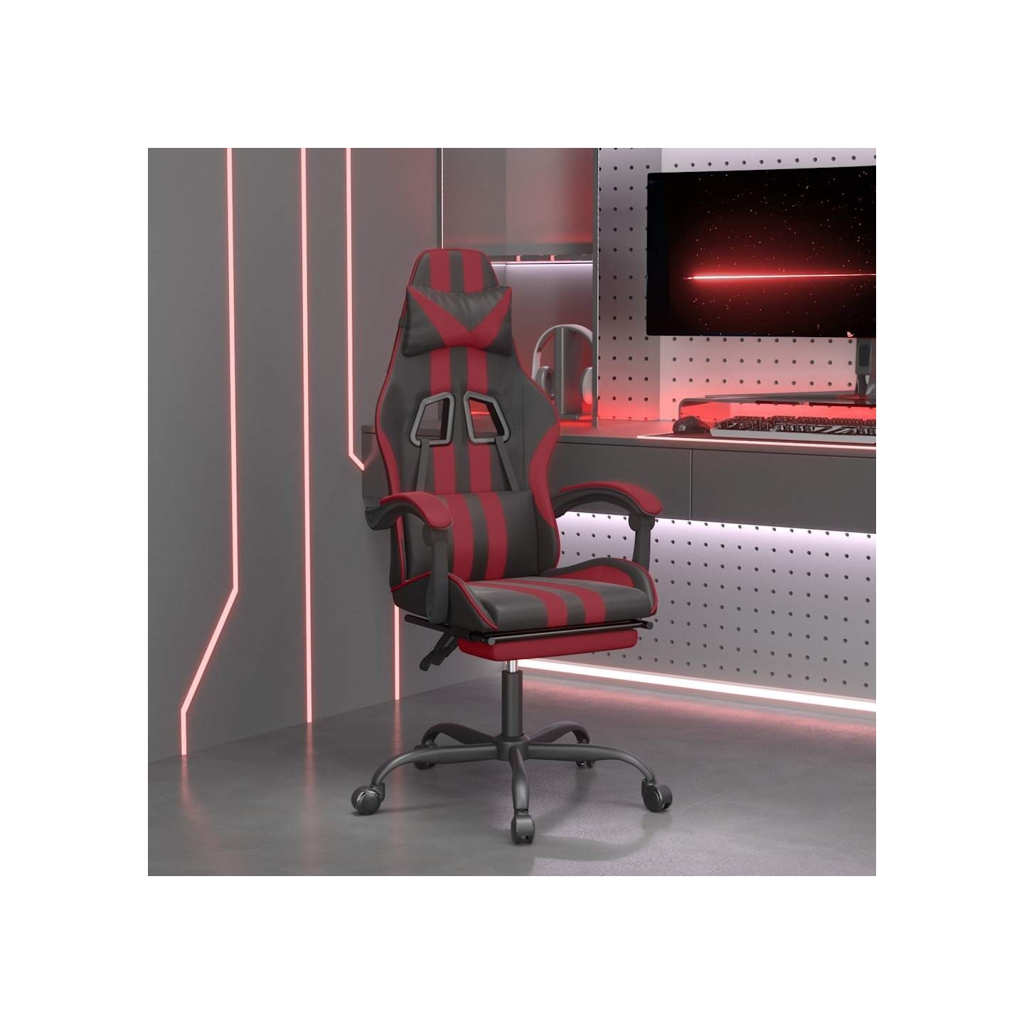 Chaise de jeu avec repose-pied Noir/rouge bordeaux Similicuir
