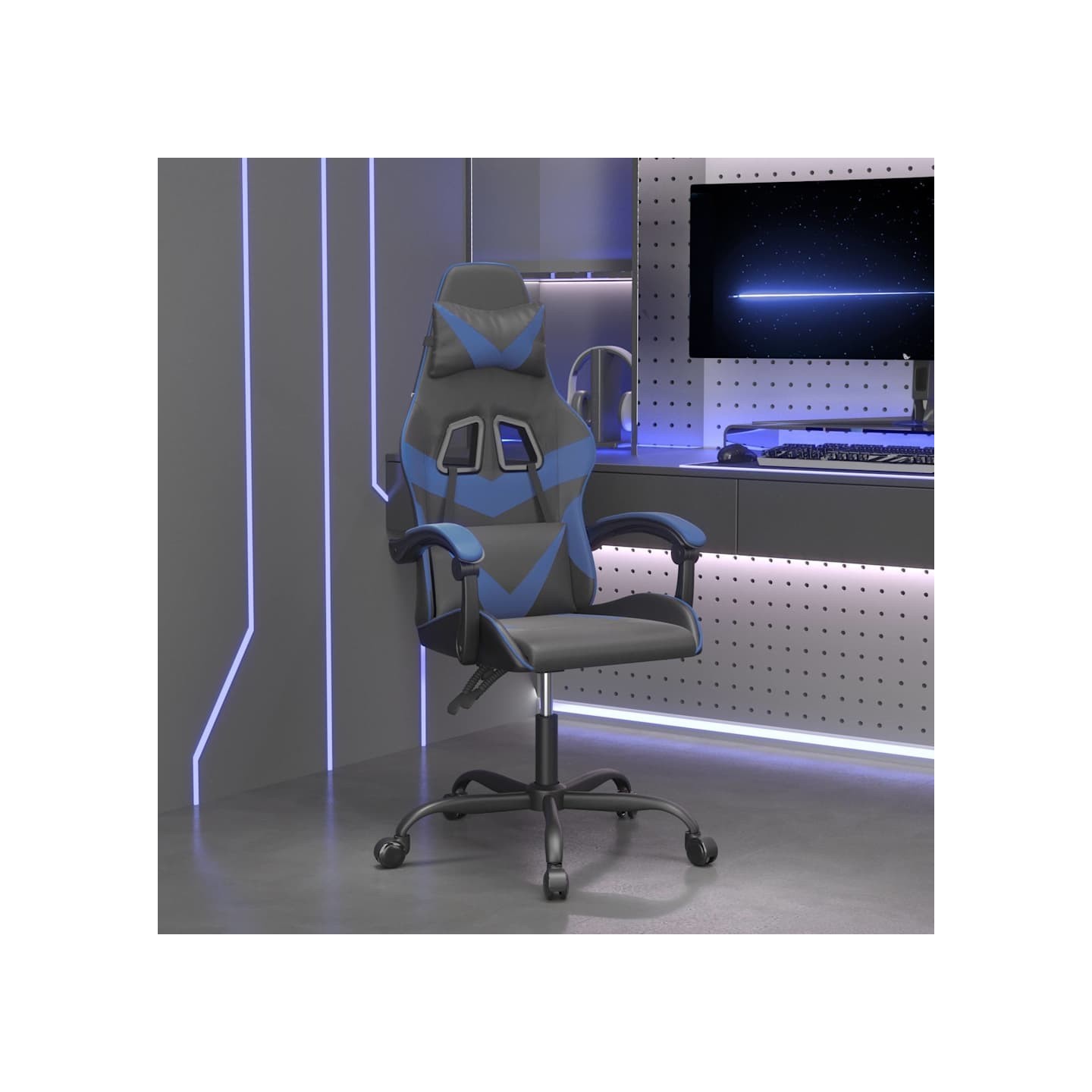 Chaise de jeu Noir et bleu Similicuir