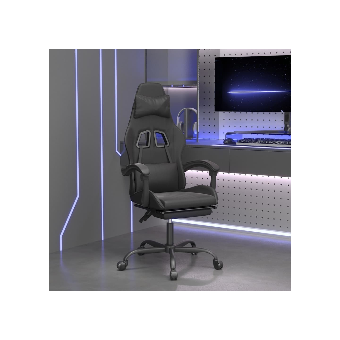Chaise de jeu avec repose-pied Noir Similicuir