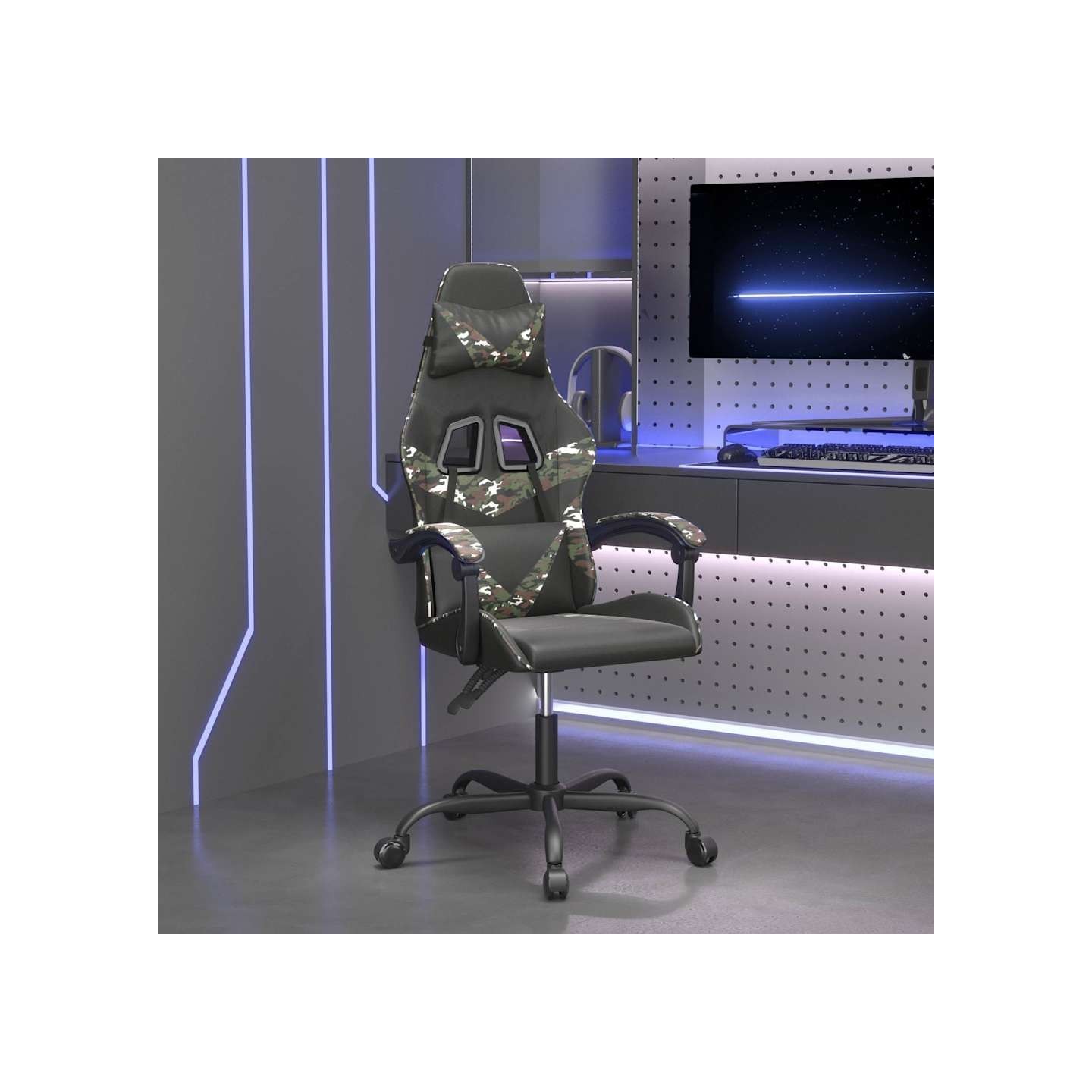 Chaise de jeu Noir et camouflage Similicuir