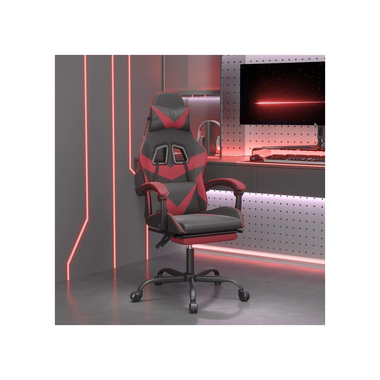 Chaise de jeu avec repose-pied Noir/rouge bordeaux Similicuir