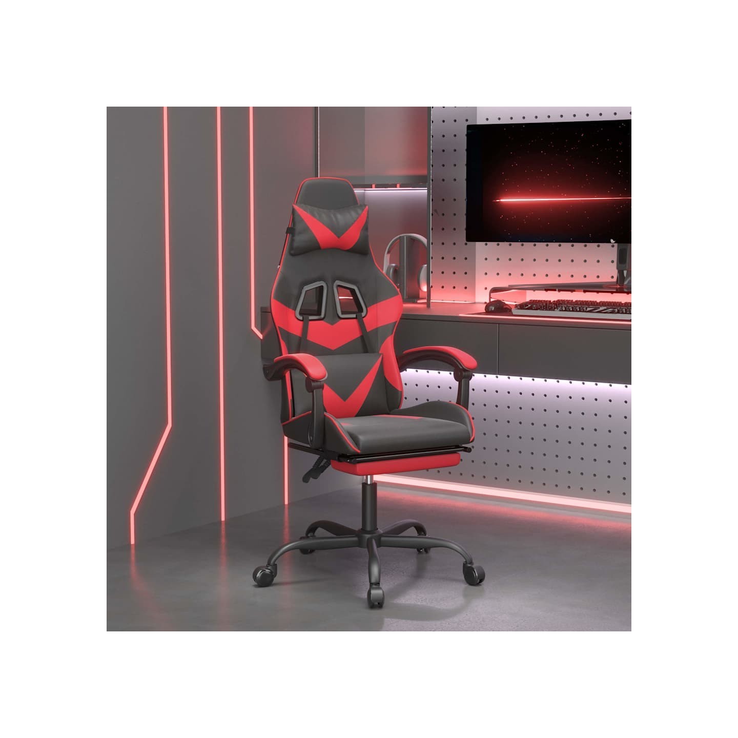 Chaise de jeu avec repose-pied Noir et rouge Similicuir