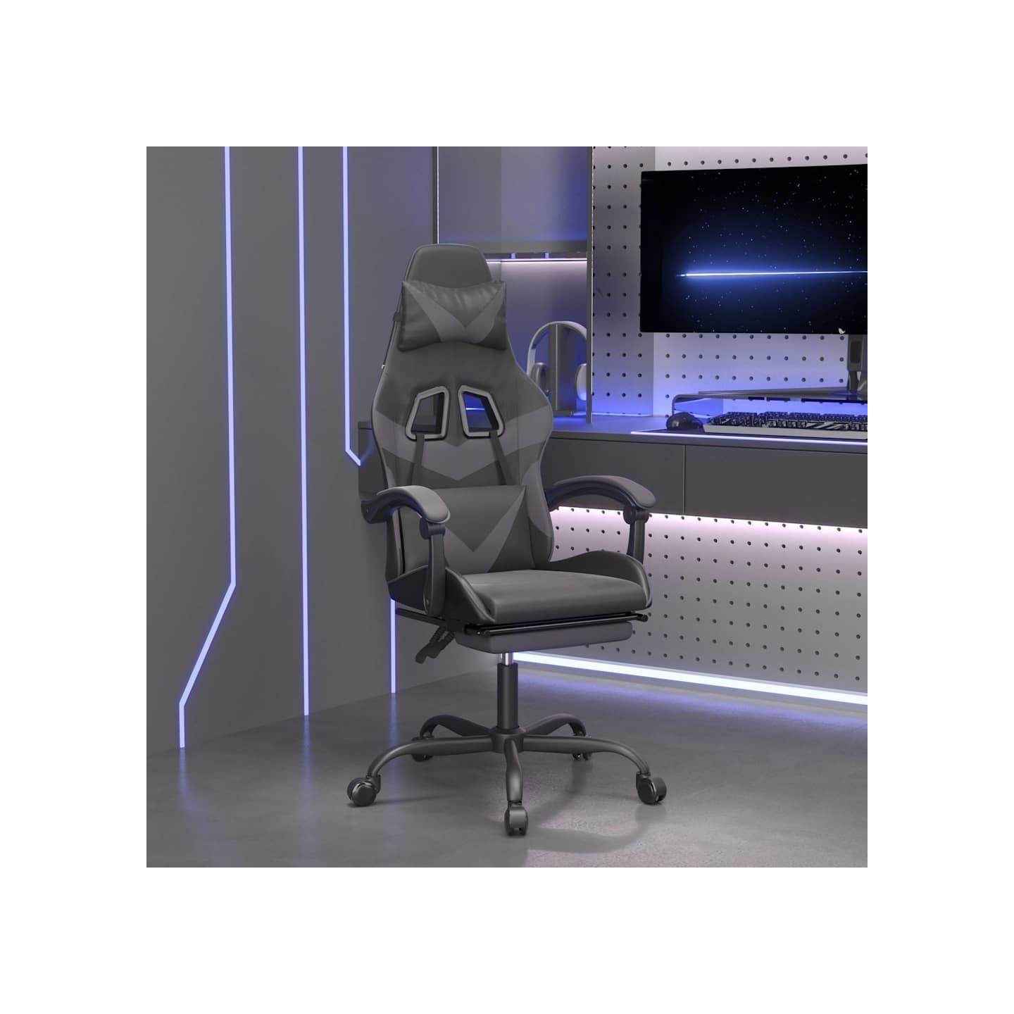 Chaise de jeu avec repose-pied Noir et gris Similicuir