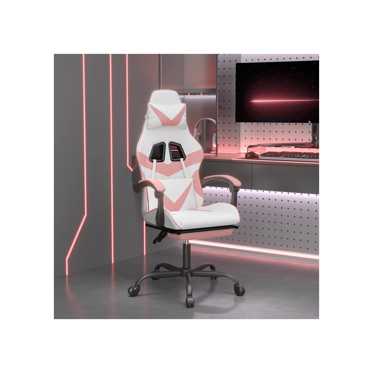 Chaise de jeu avec repose-pied Blanc et rose Similicuir