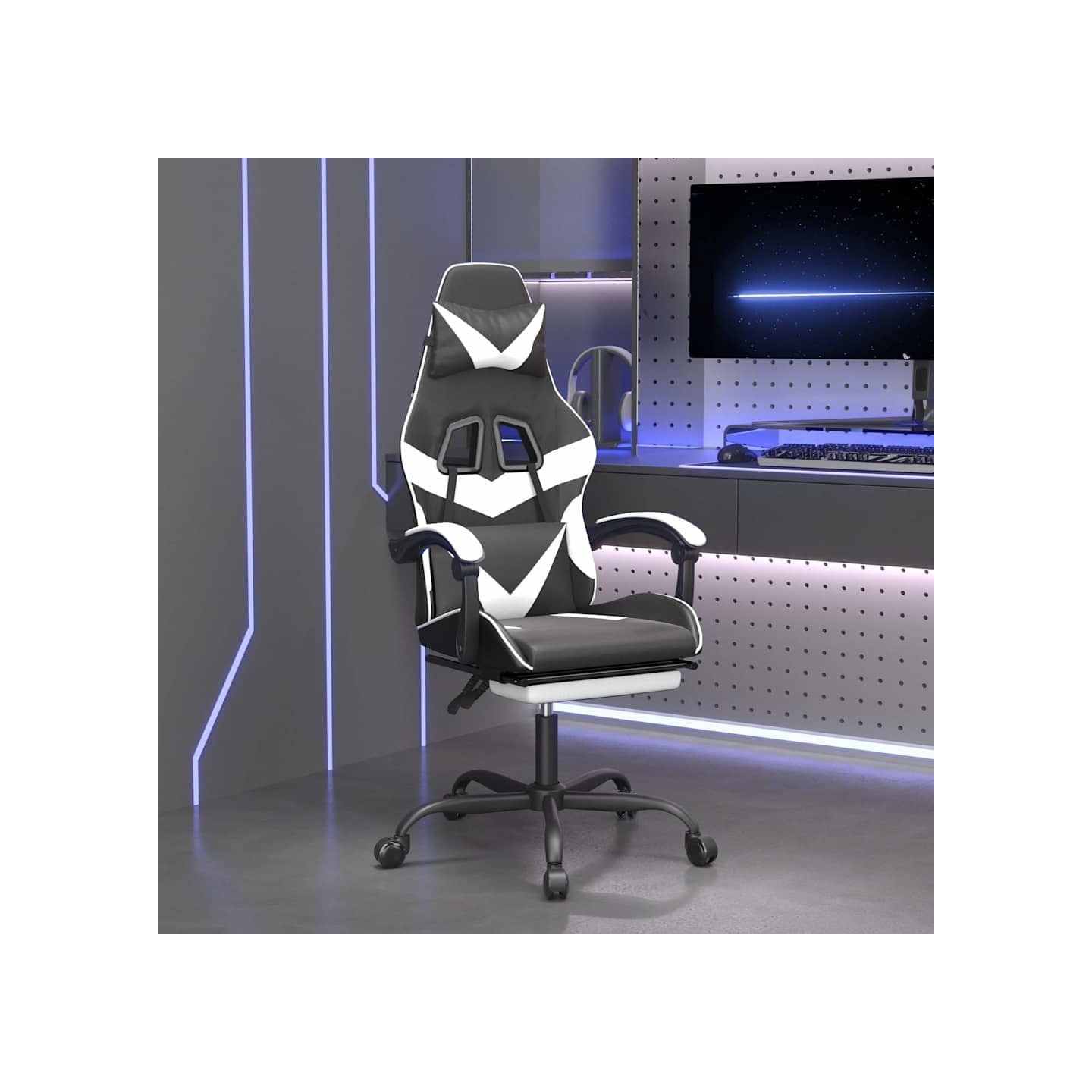 Chaise de jeu avec repose-pied Noir et blanc Similicuir