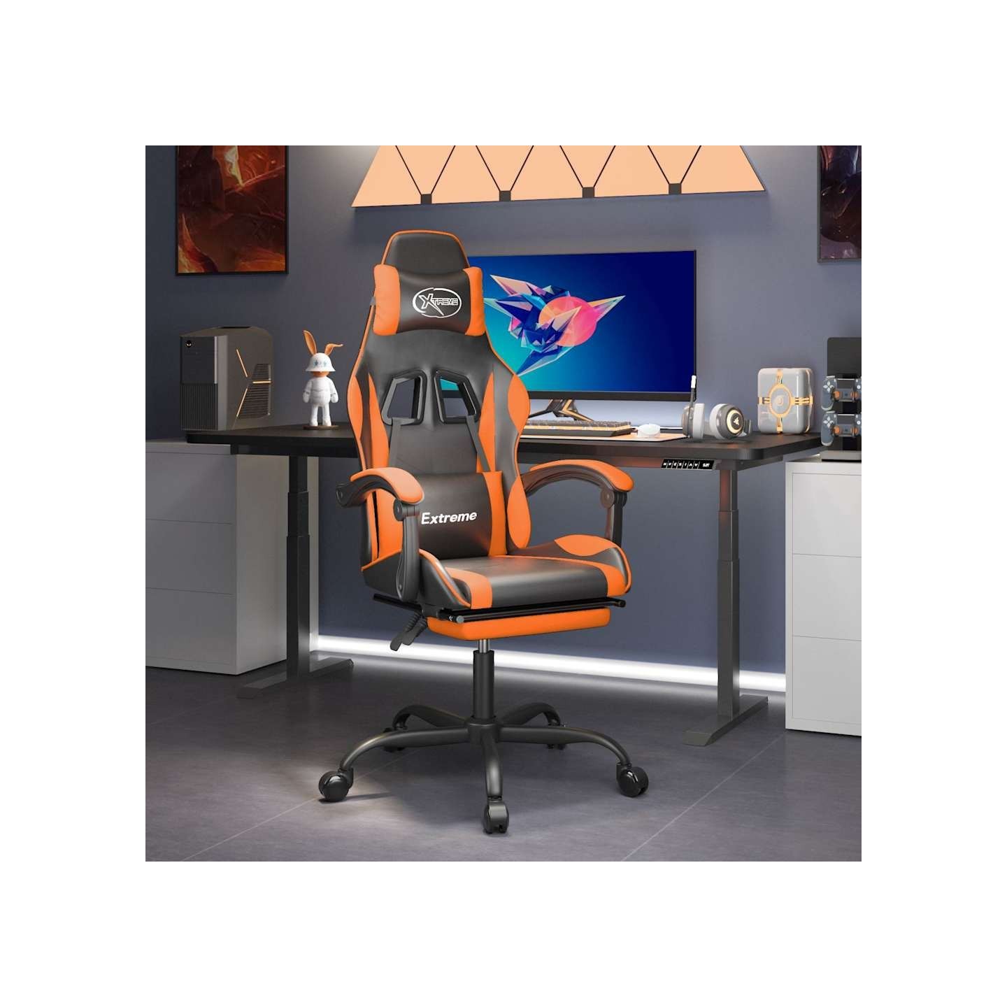 Chaise de jeu avec repose-pied Noir et orange Similicuir
