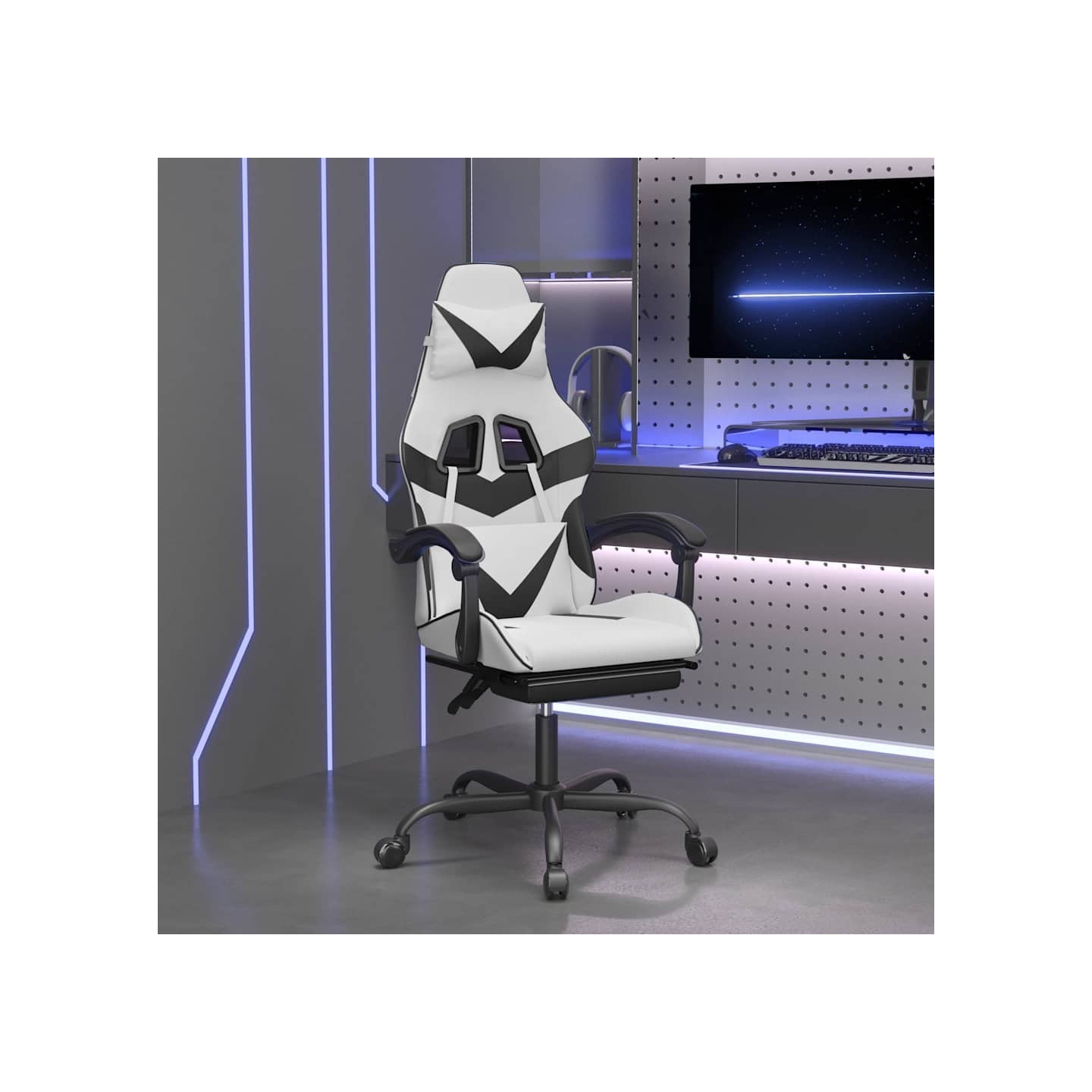 Chaise de jeu avec repose-pied Blanc et noir Similicuir