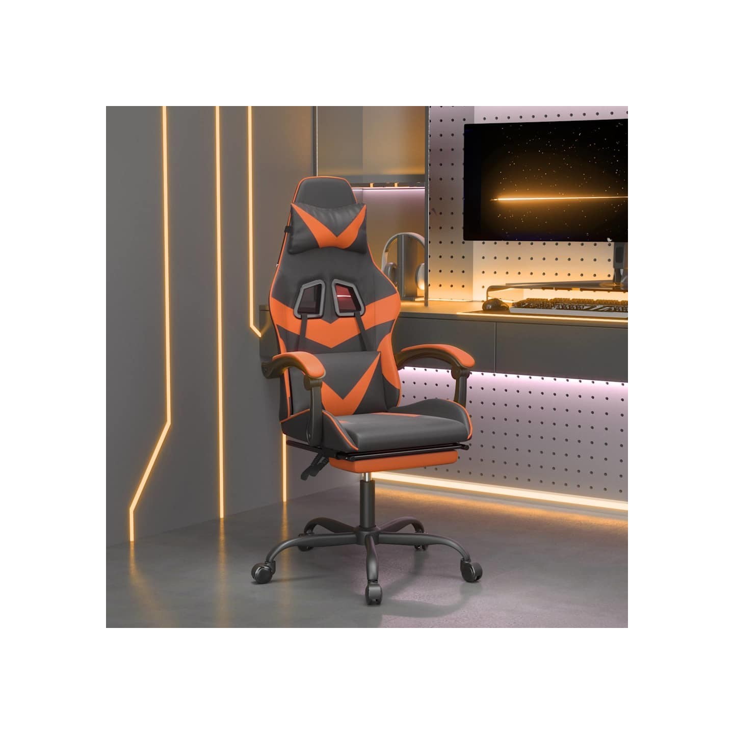Chaise de jeu avec repose-pied Noir et orange Similicuir