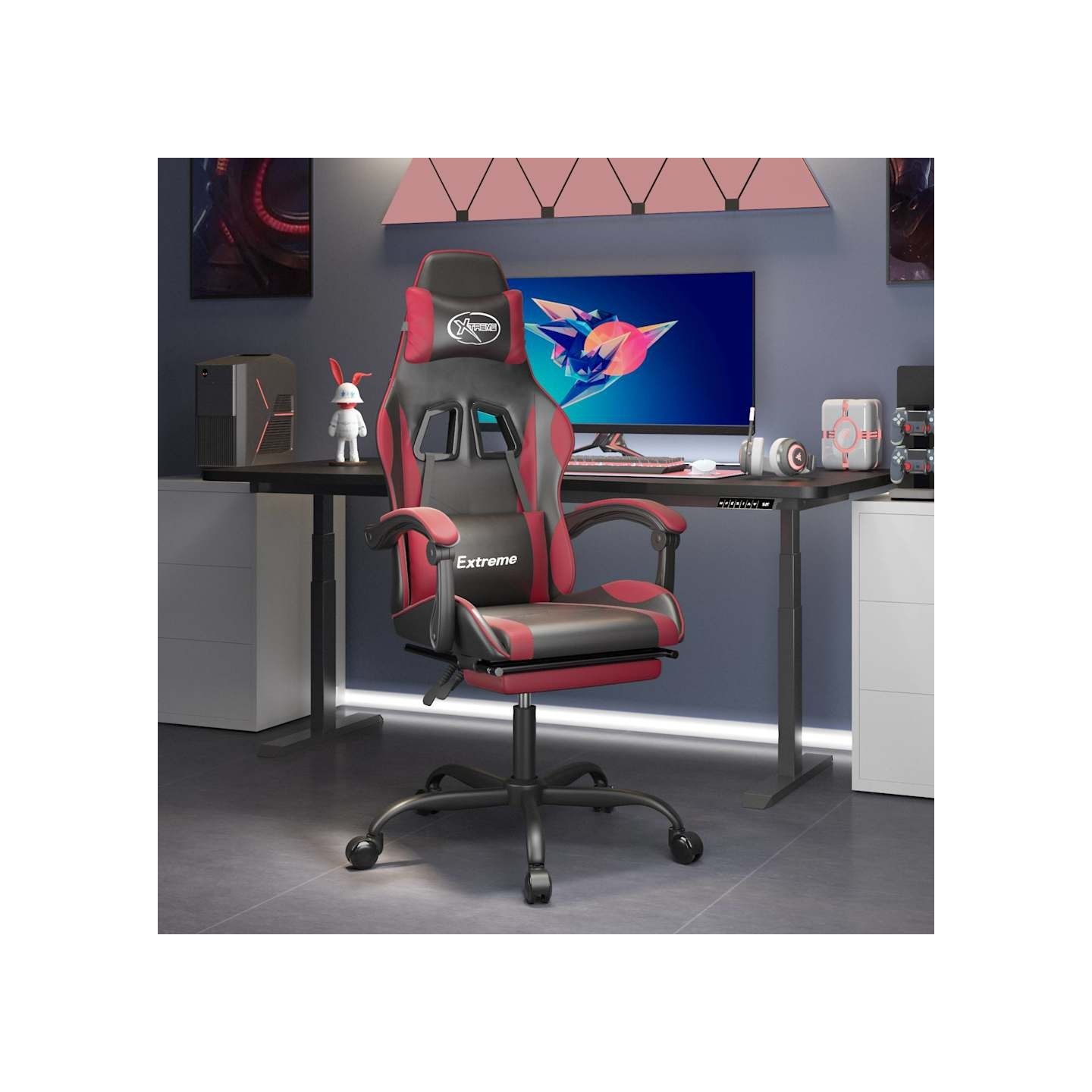 Chaise de jeu avec repose-pied Noir/rouge bordeaux Similicuir