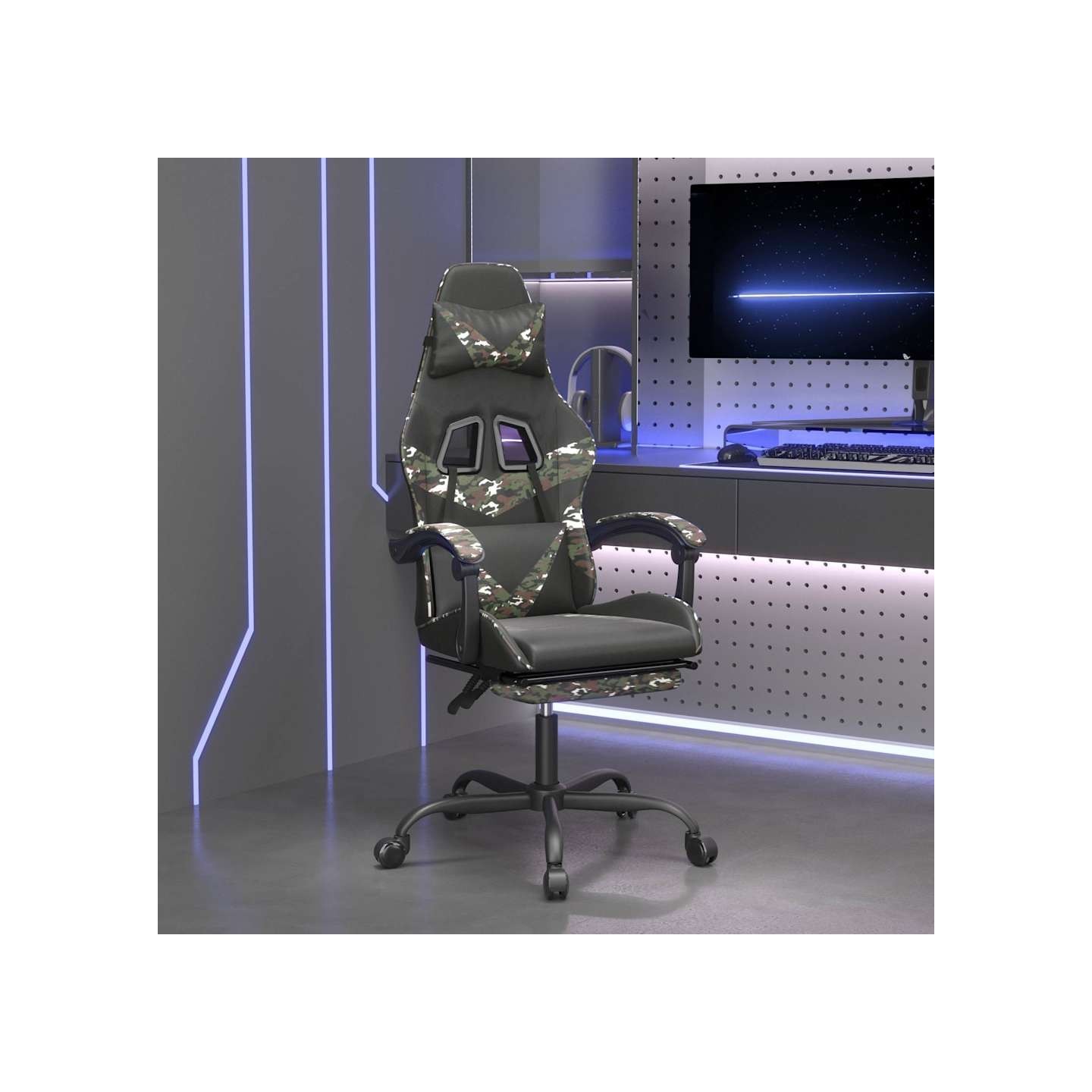 Chaise de jeu avec repose-pied Noir et camouflage Similicuir